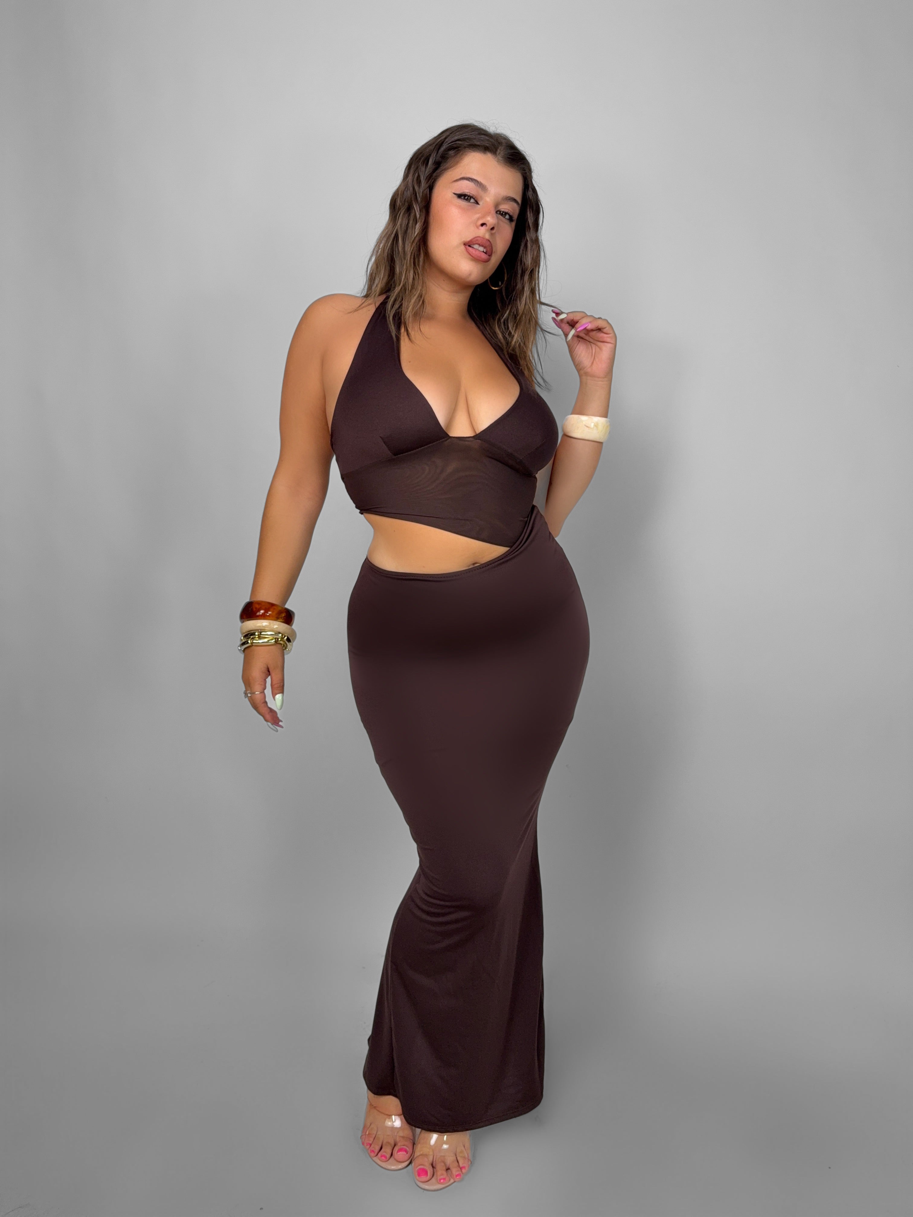CURVY FIT - Abito Top Veiled - Brown