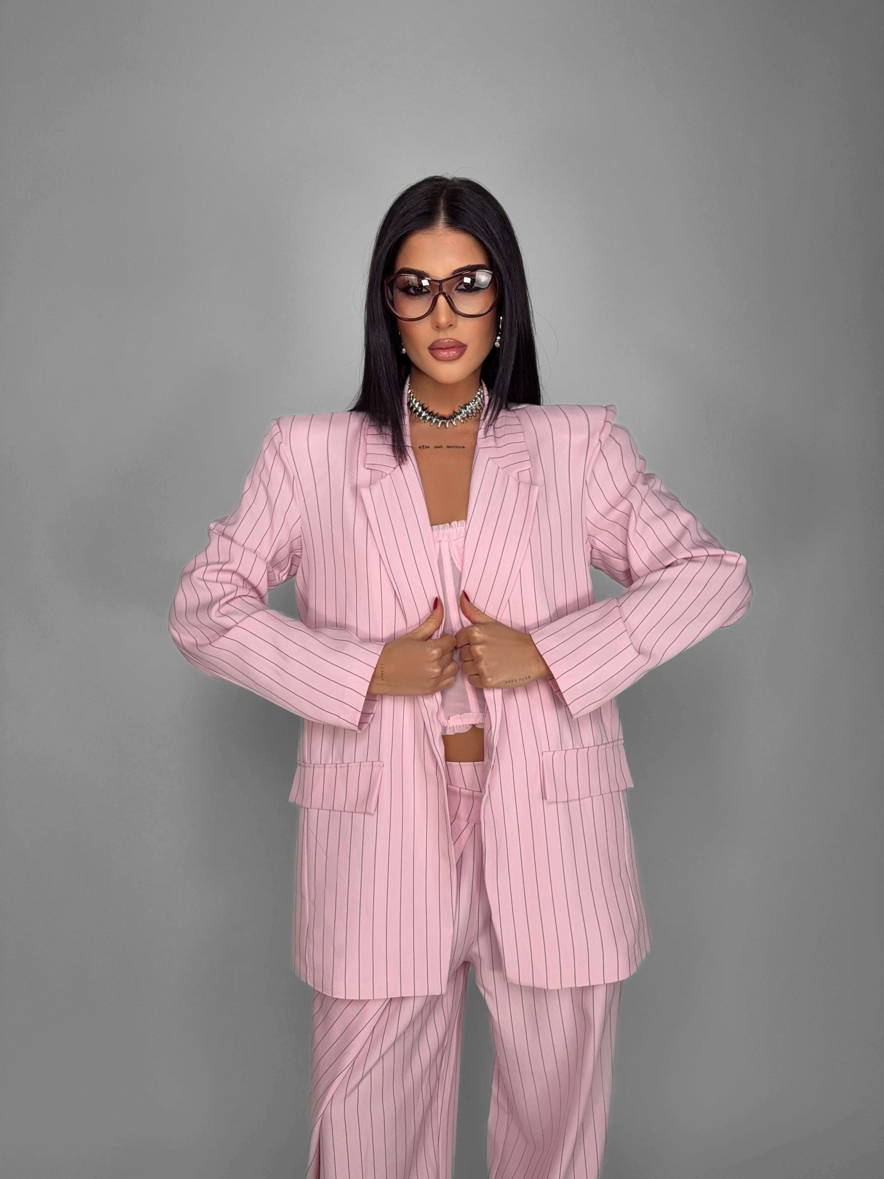 Giacca Chalk-Striped Print - Pink