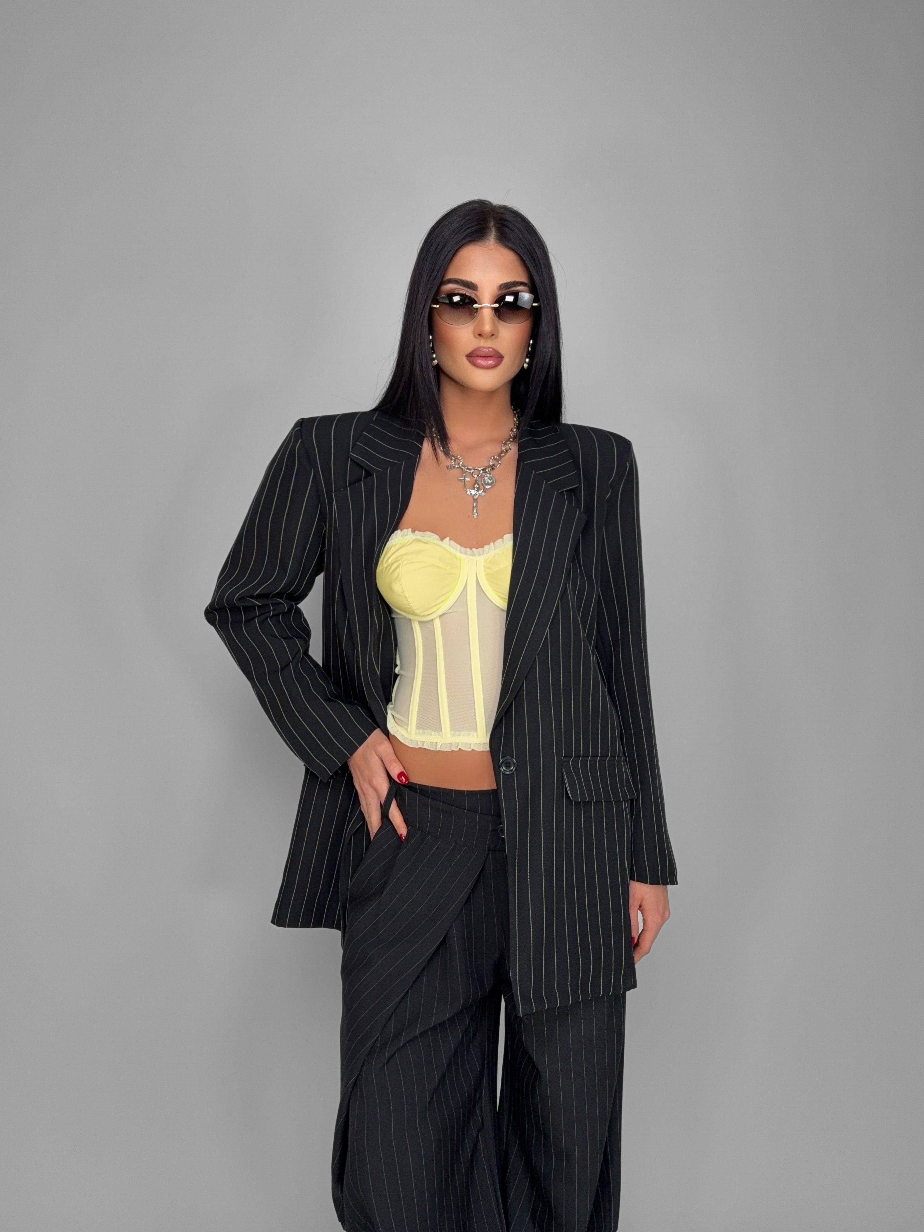 Giacca Chalk-Striped Print - Black