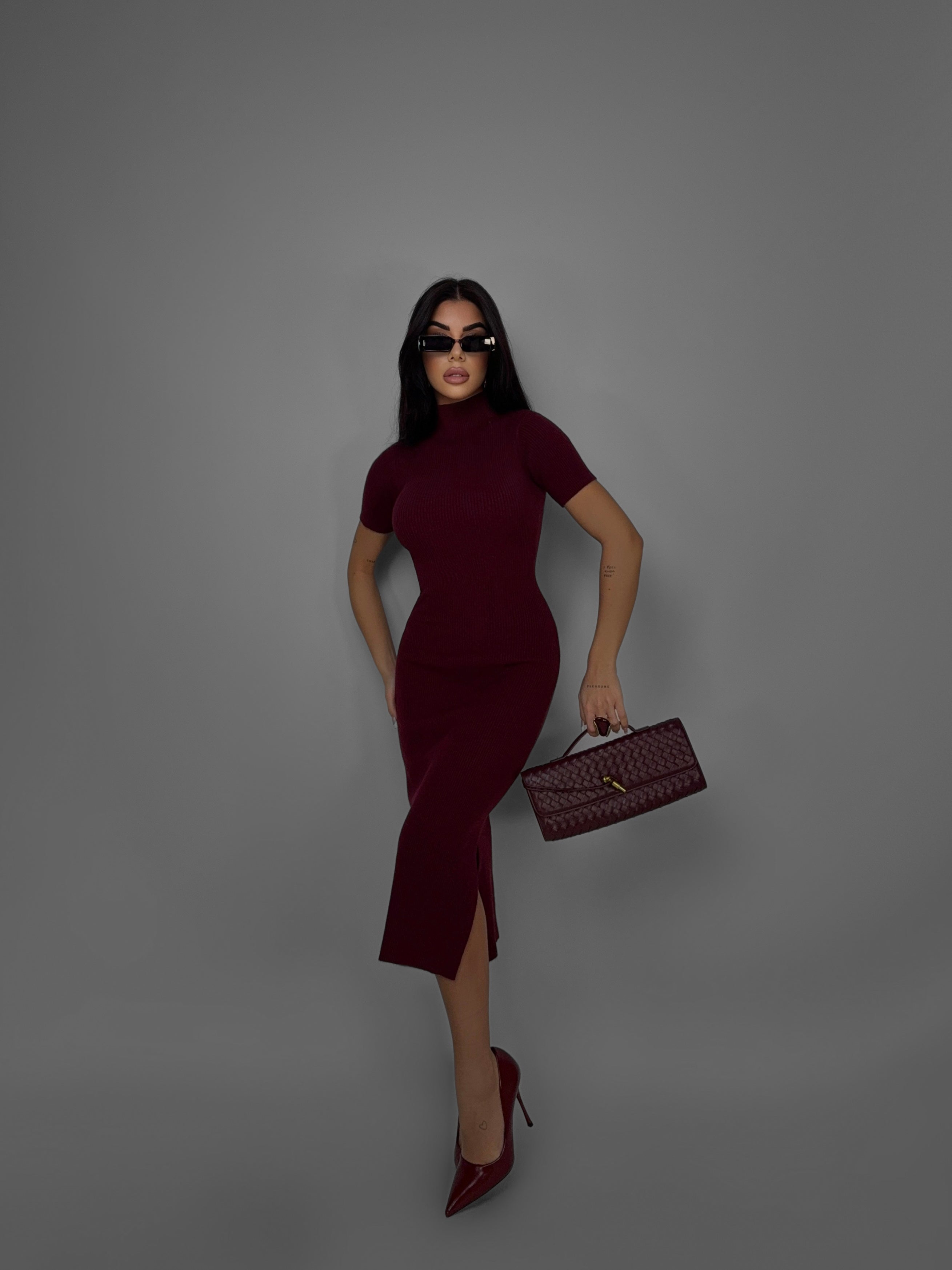 Abito Thick Ribbed-Cherry red