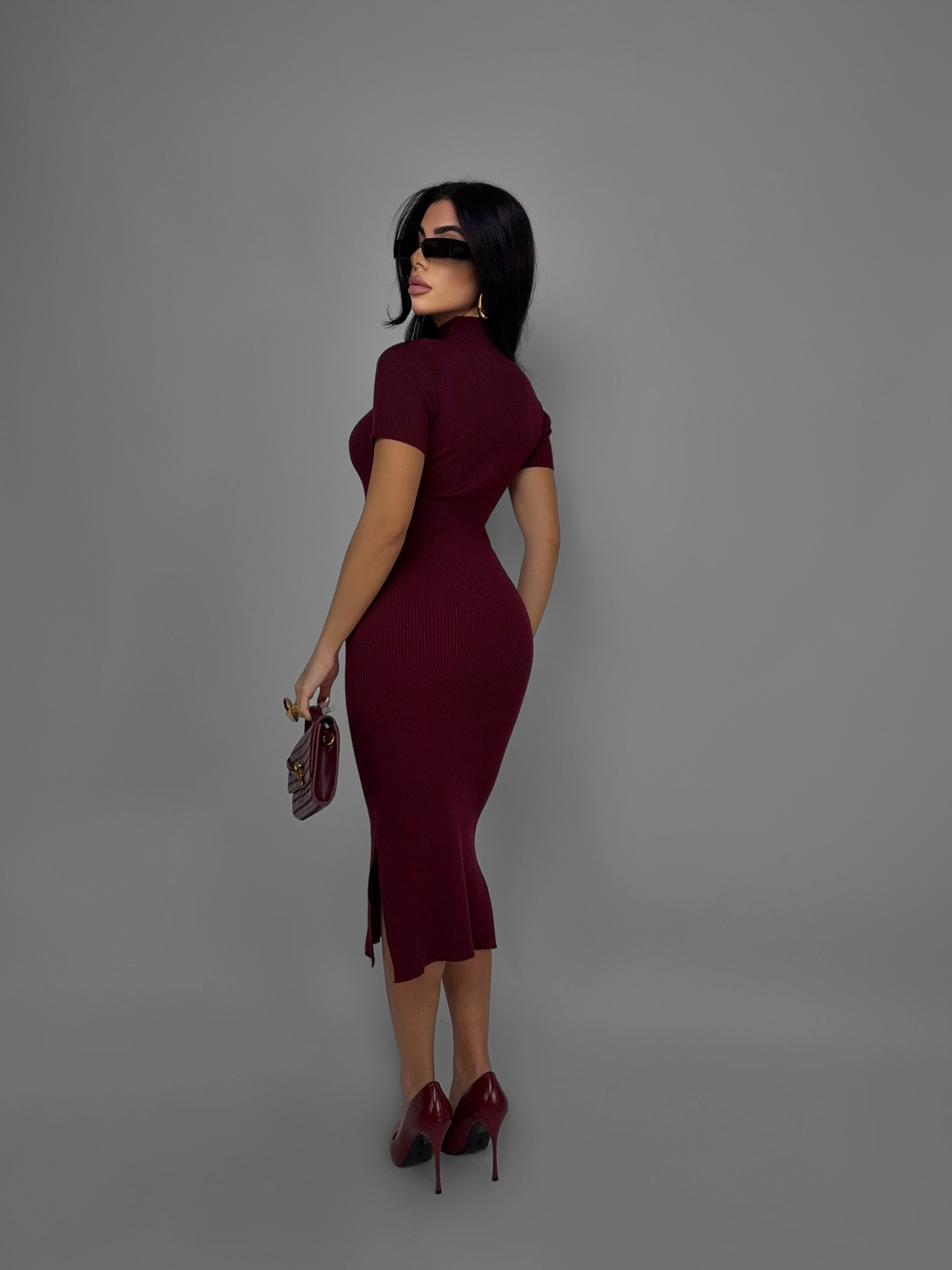 Abito Thick Ribbed-Cherry red