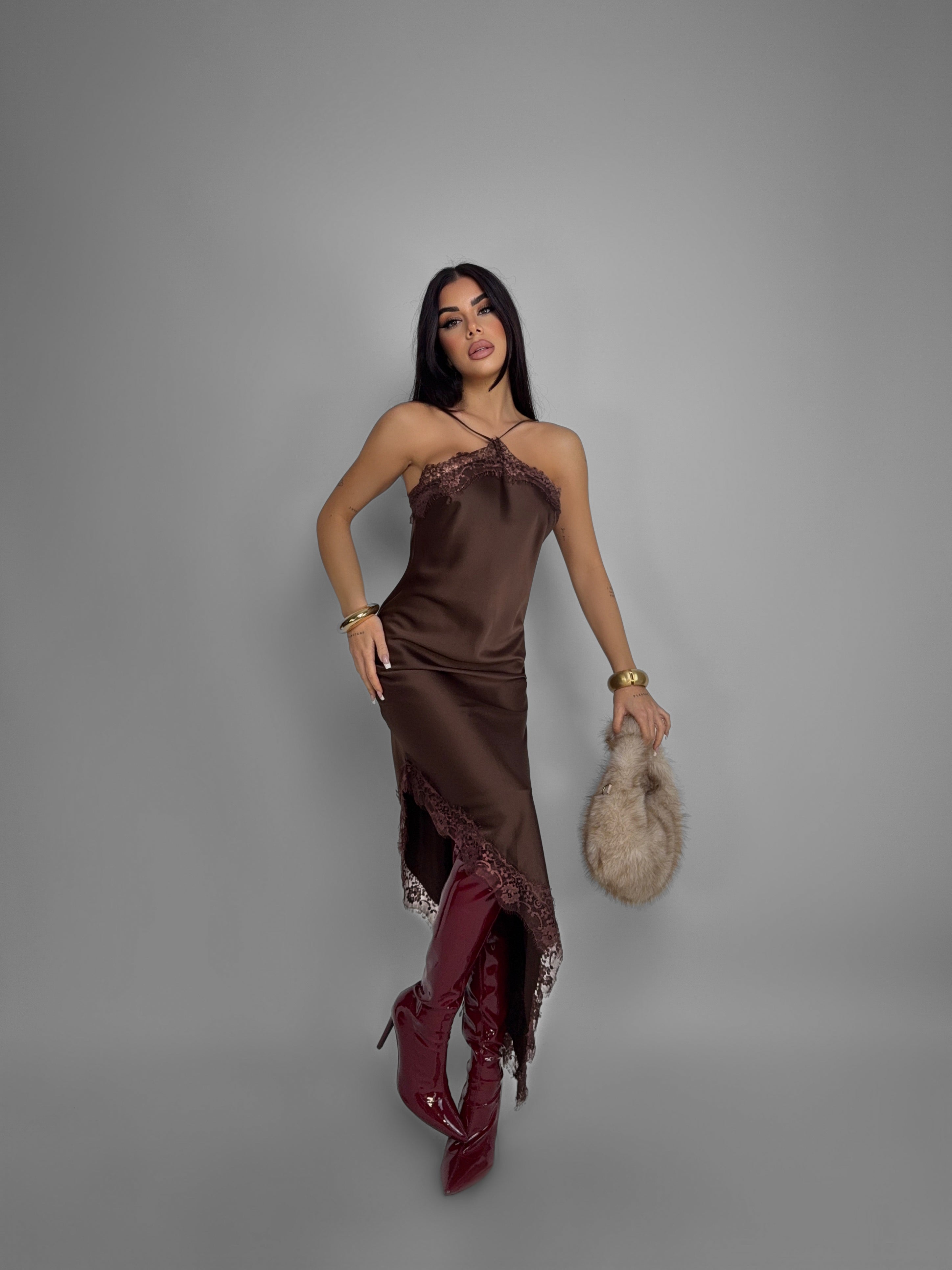 Abito Satin Allure-Brown