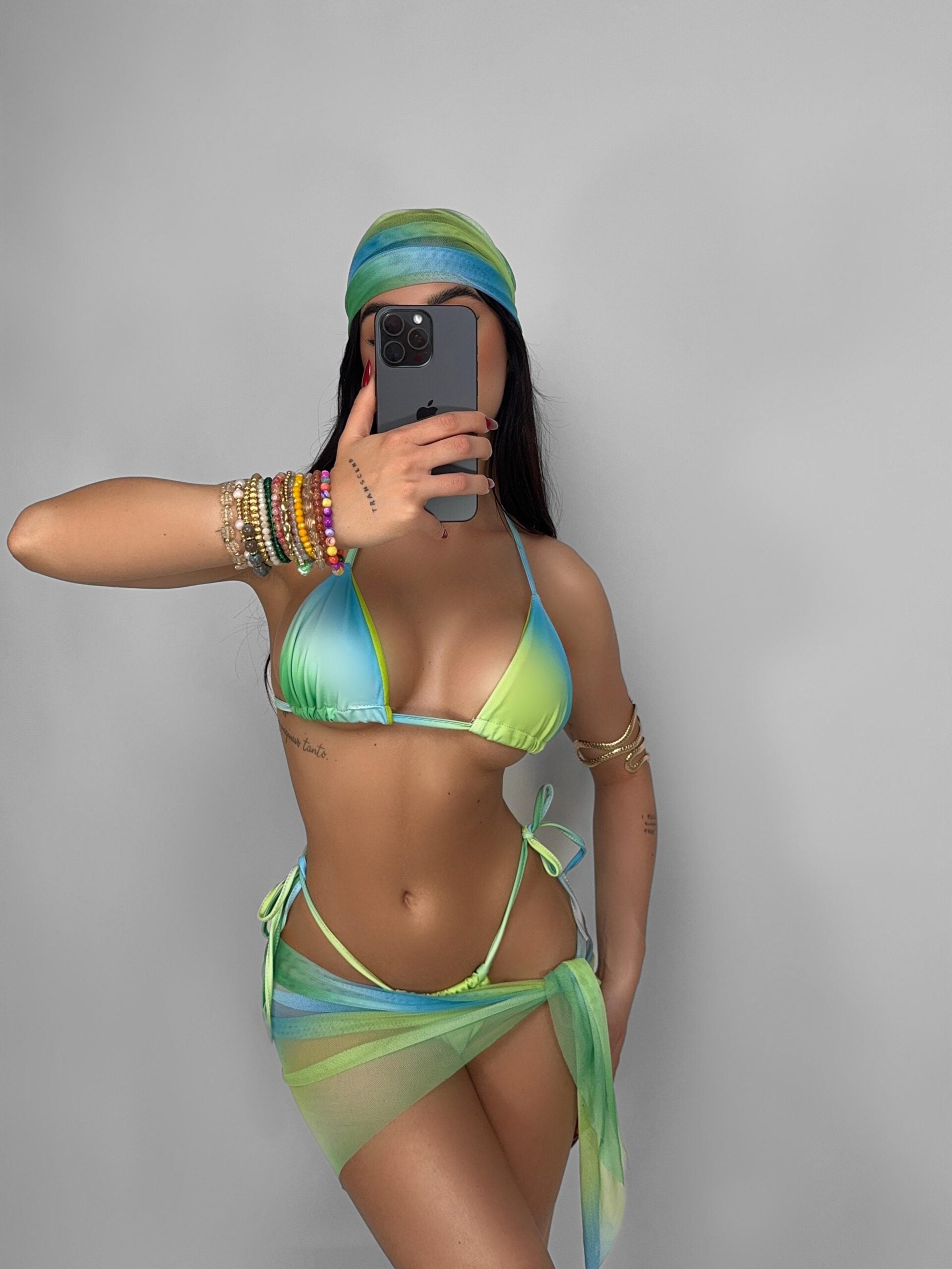 Set bikini + gonna + bandana Christabel - Verde