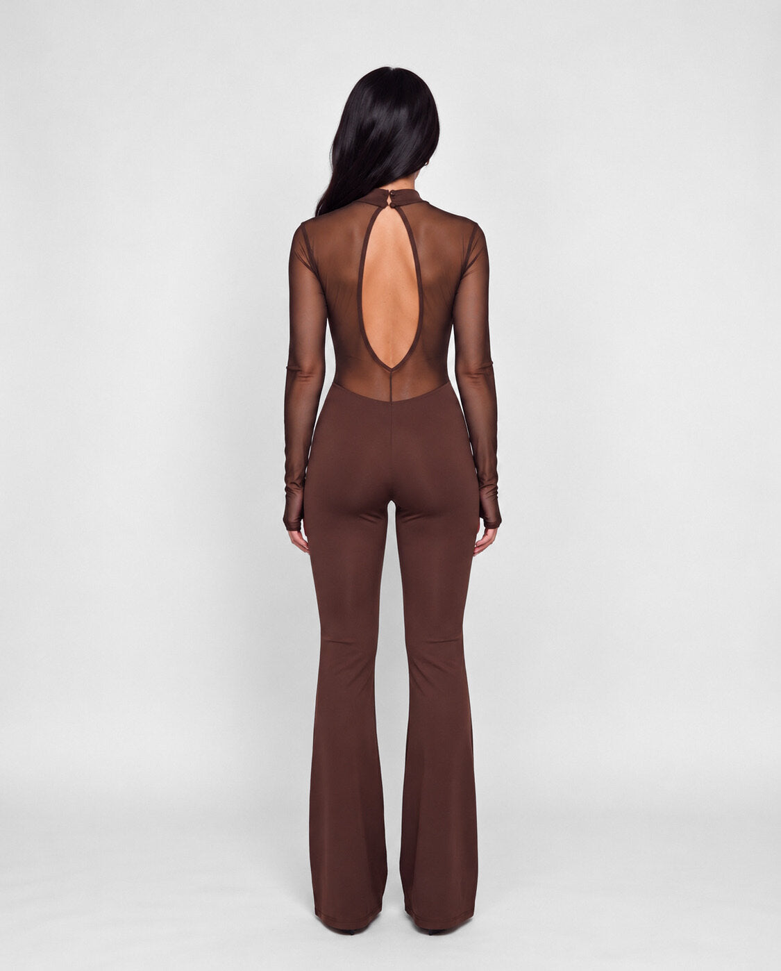 Jumpsuit Sheer Long-Brown
