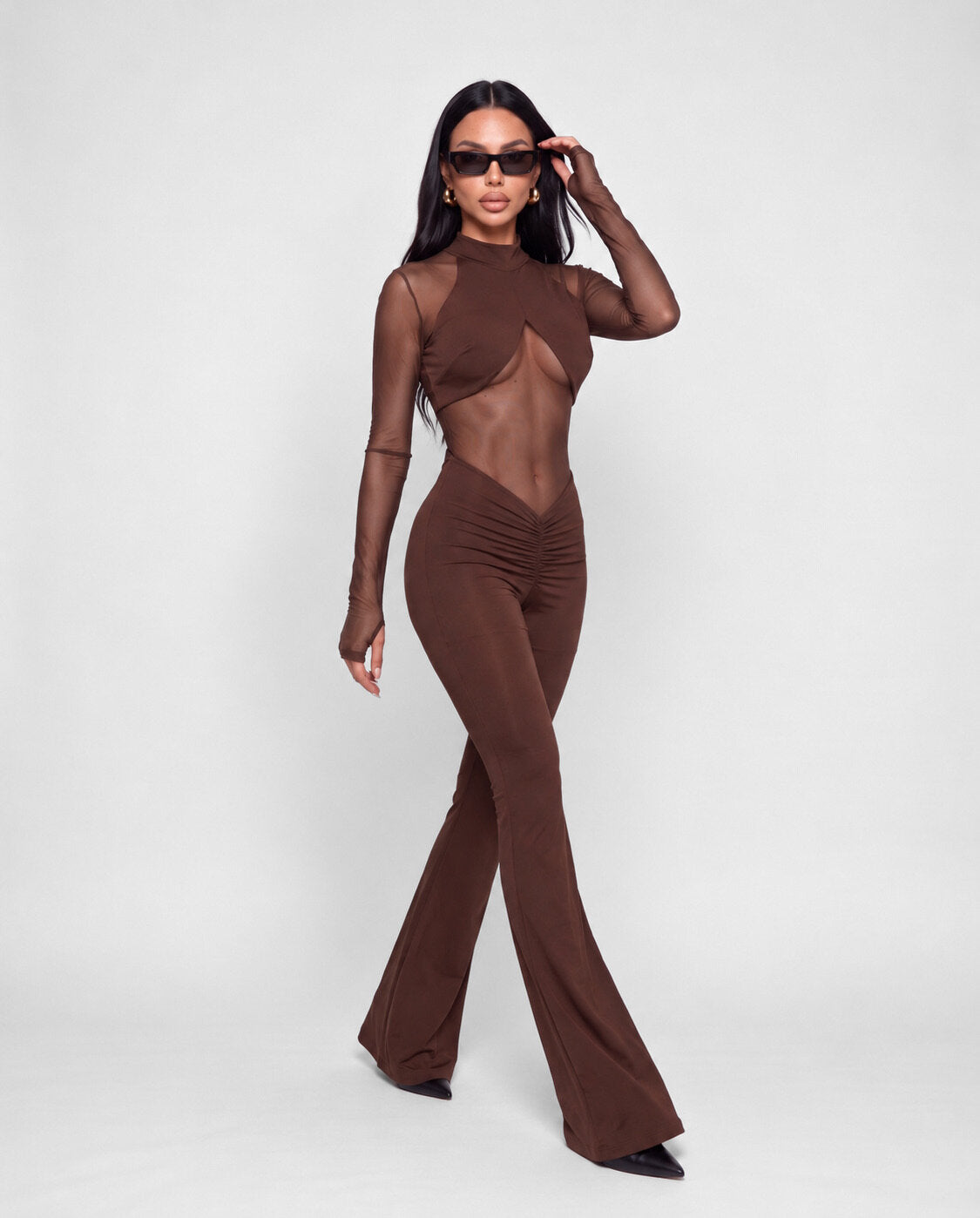 Jumpsuit Sheer Long-Brown