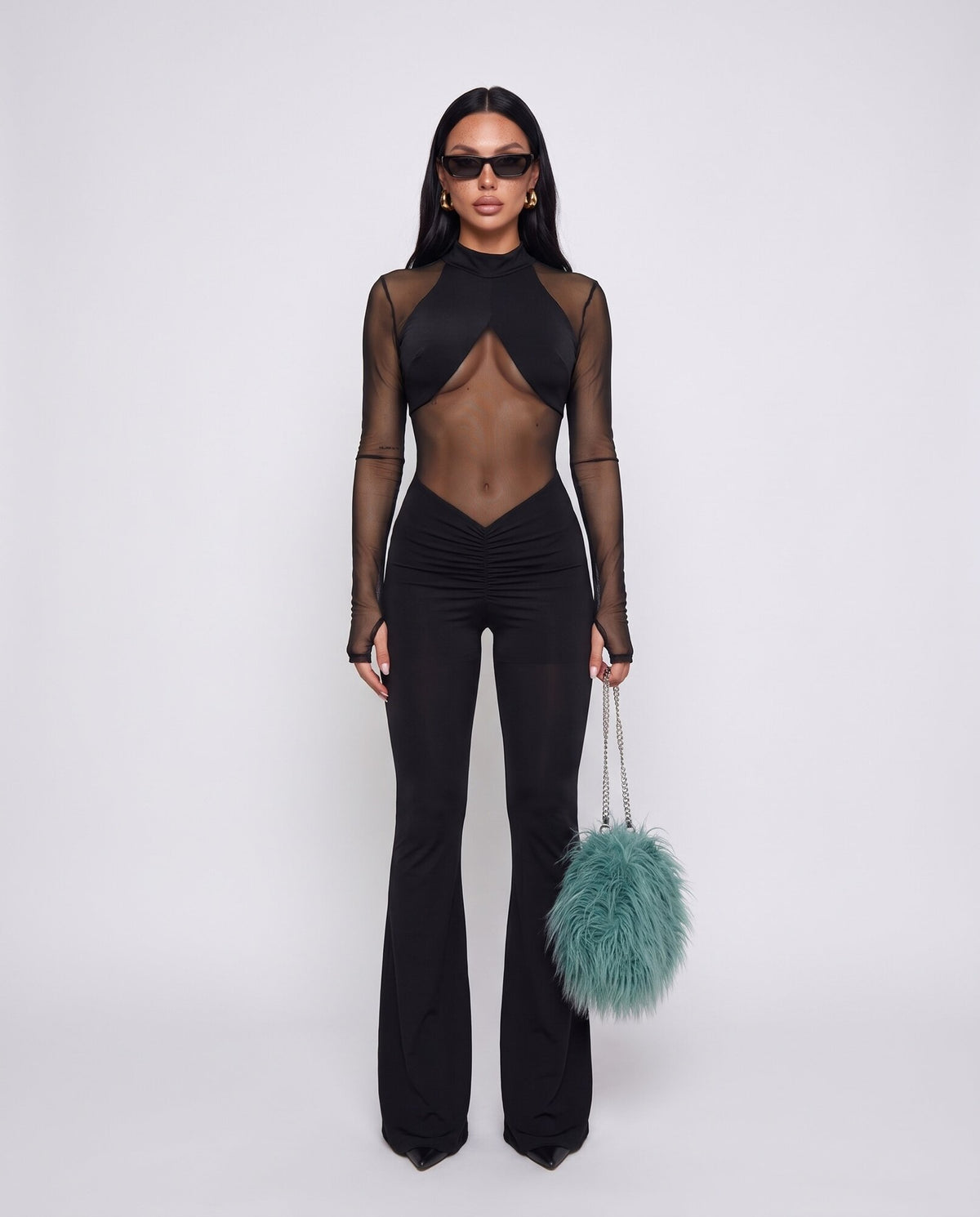 Jumpsuit Sheer Long-Black