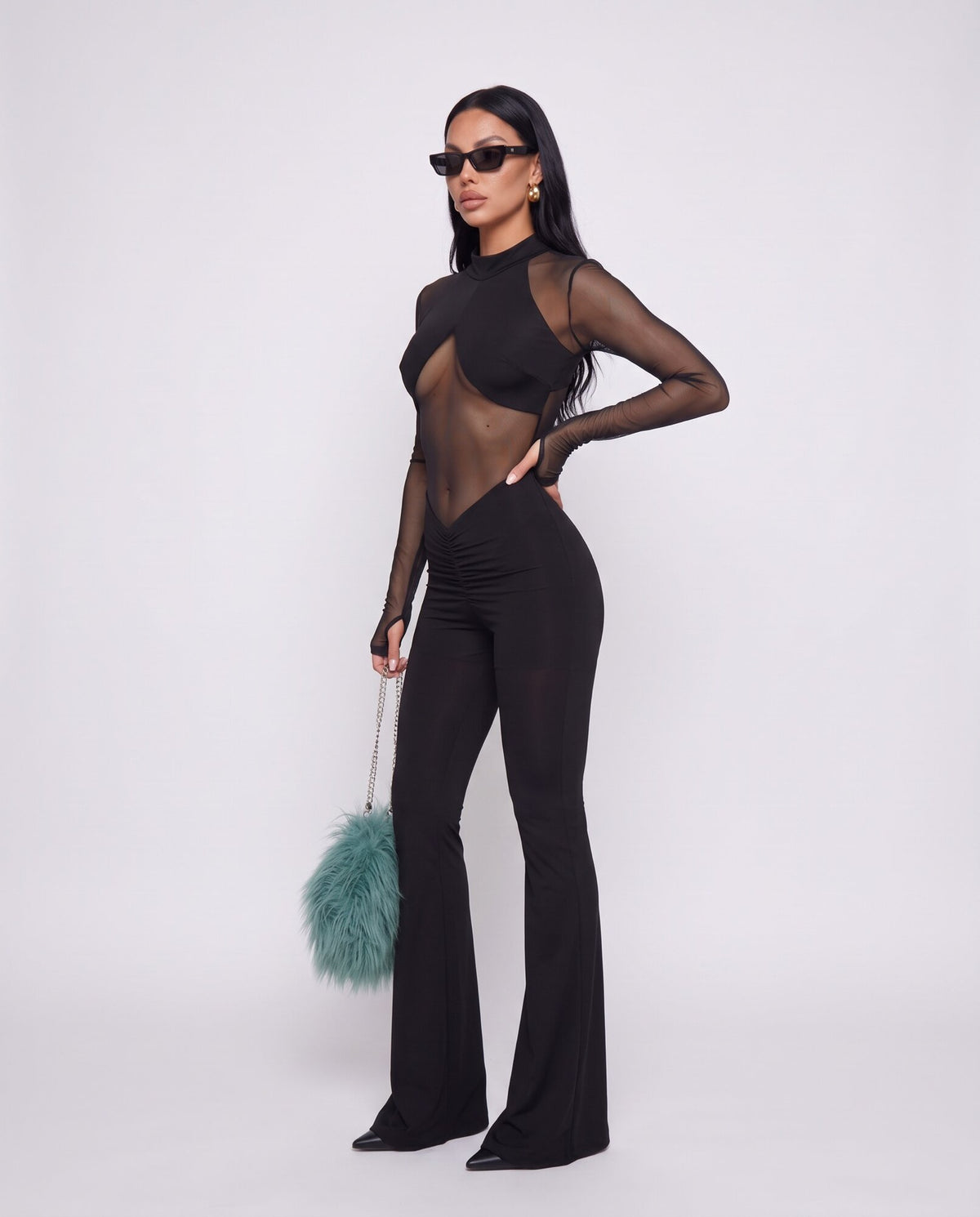 Jumpsuit Sheer Long-Black