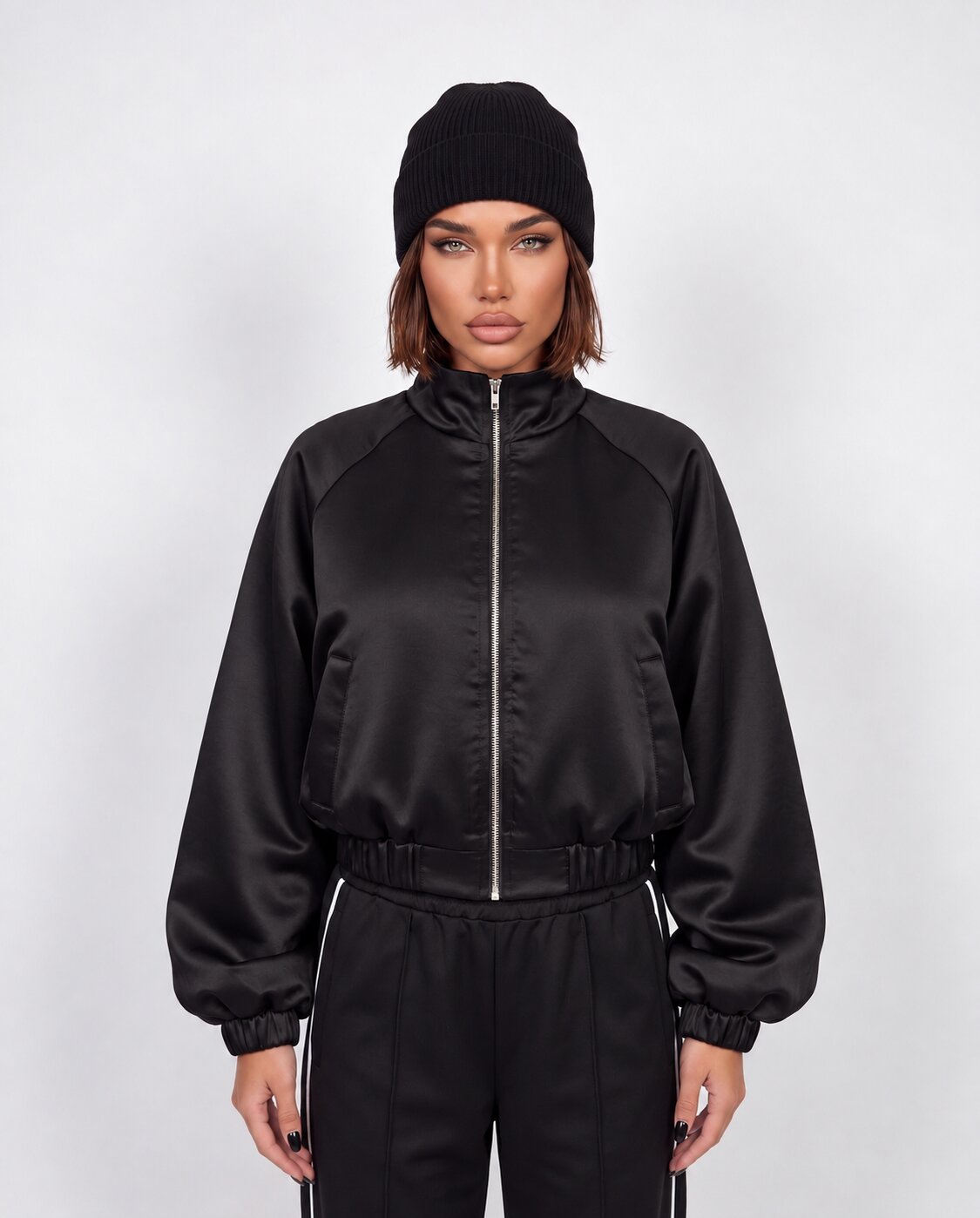 Bomber Satin Track-Black