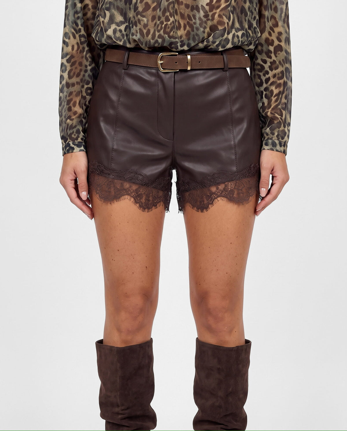 Shorts Lace Edge-Brown