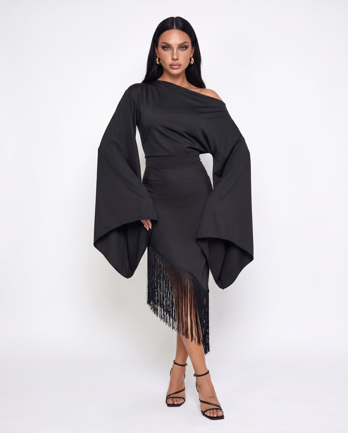 Abito Fringe Hem-Black
