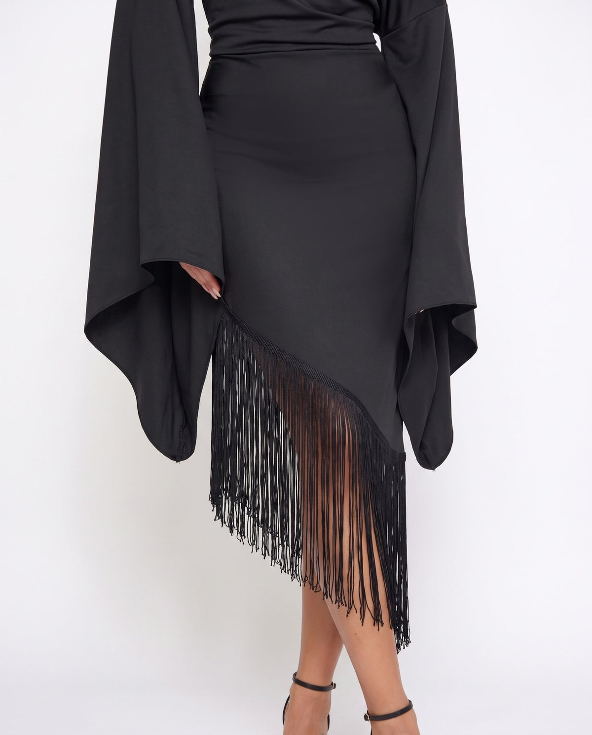 Abito Fringe Hem-Black