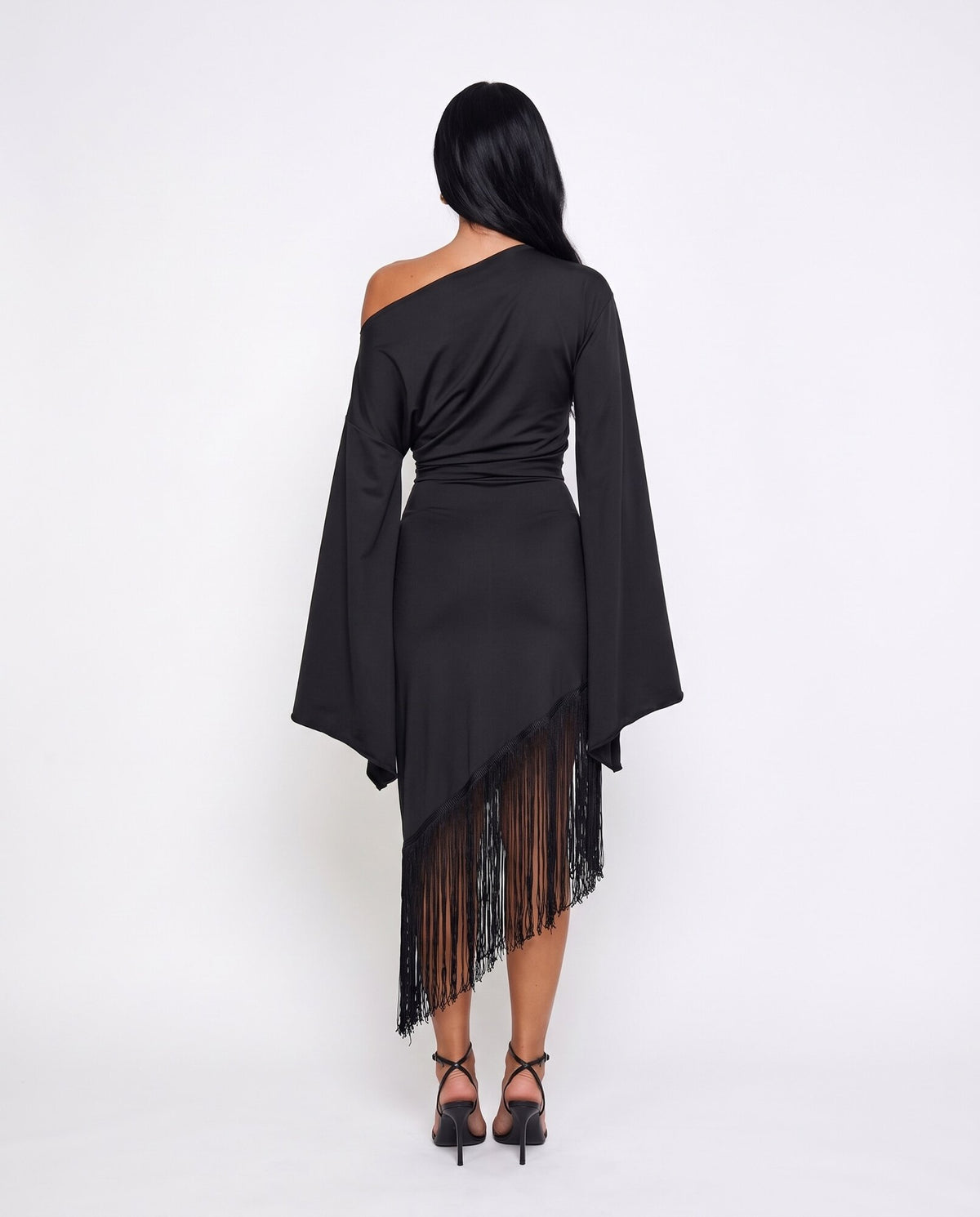 Abito Fringe Hem-Black