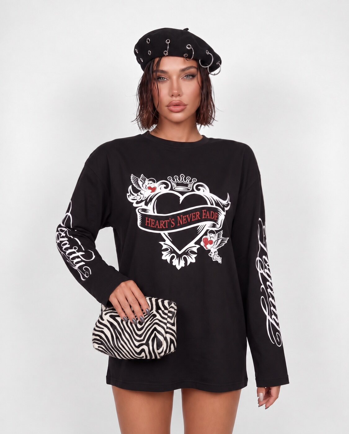 Maglia Heart Print-Black