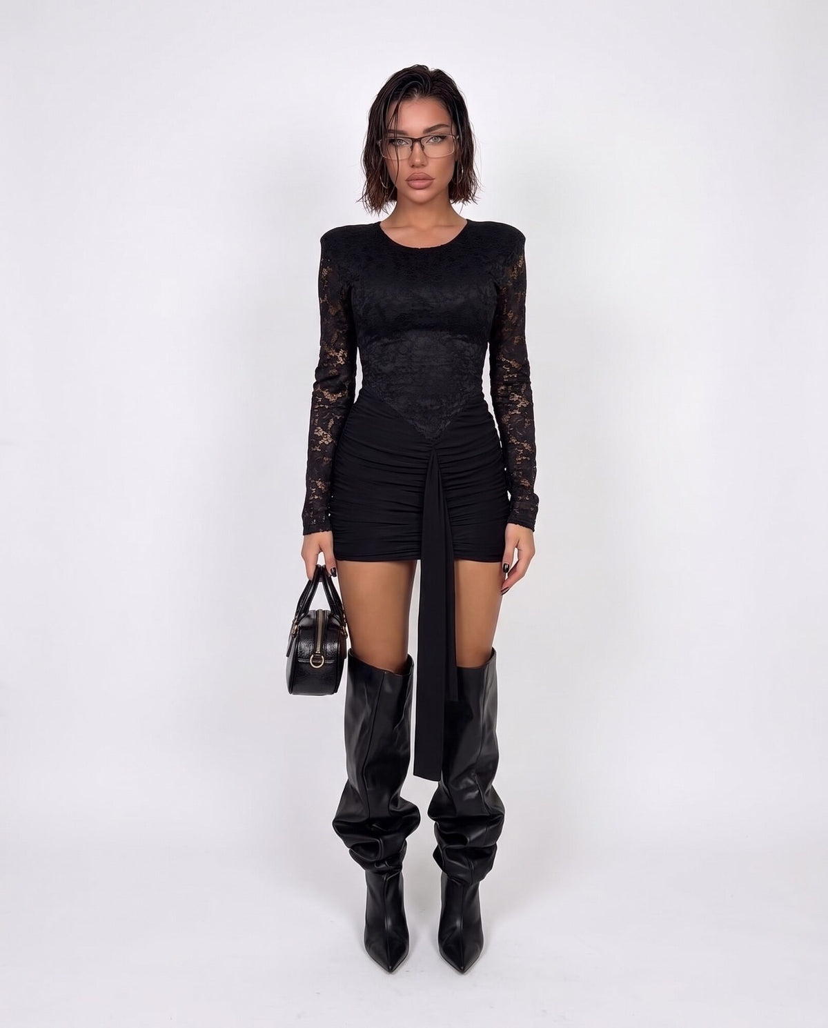 Abito Lace Bow-Black
