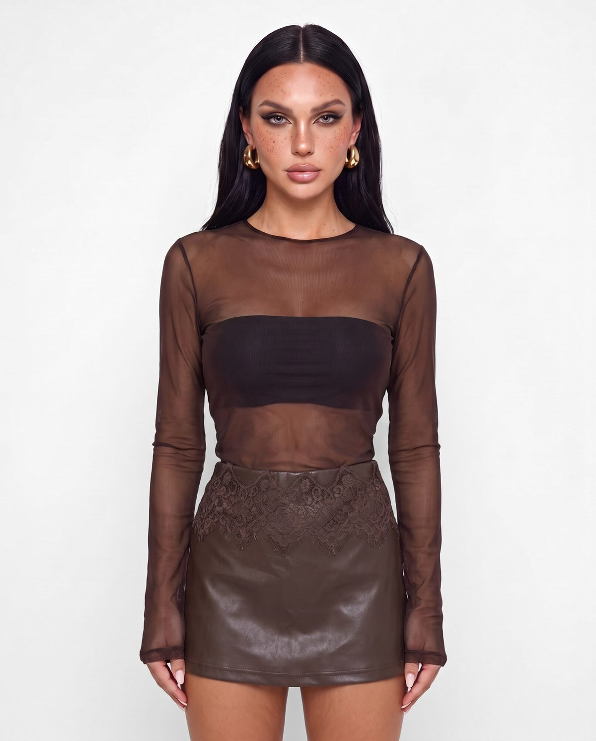 Maglia Sheer Mesh-Brown