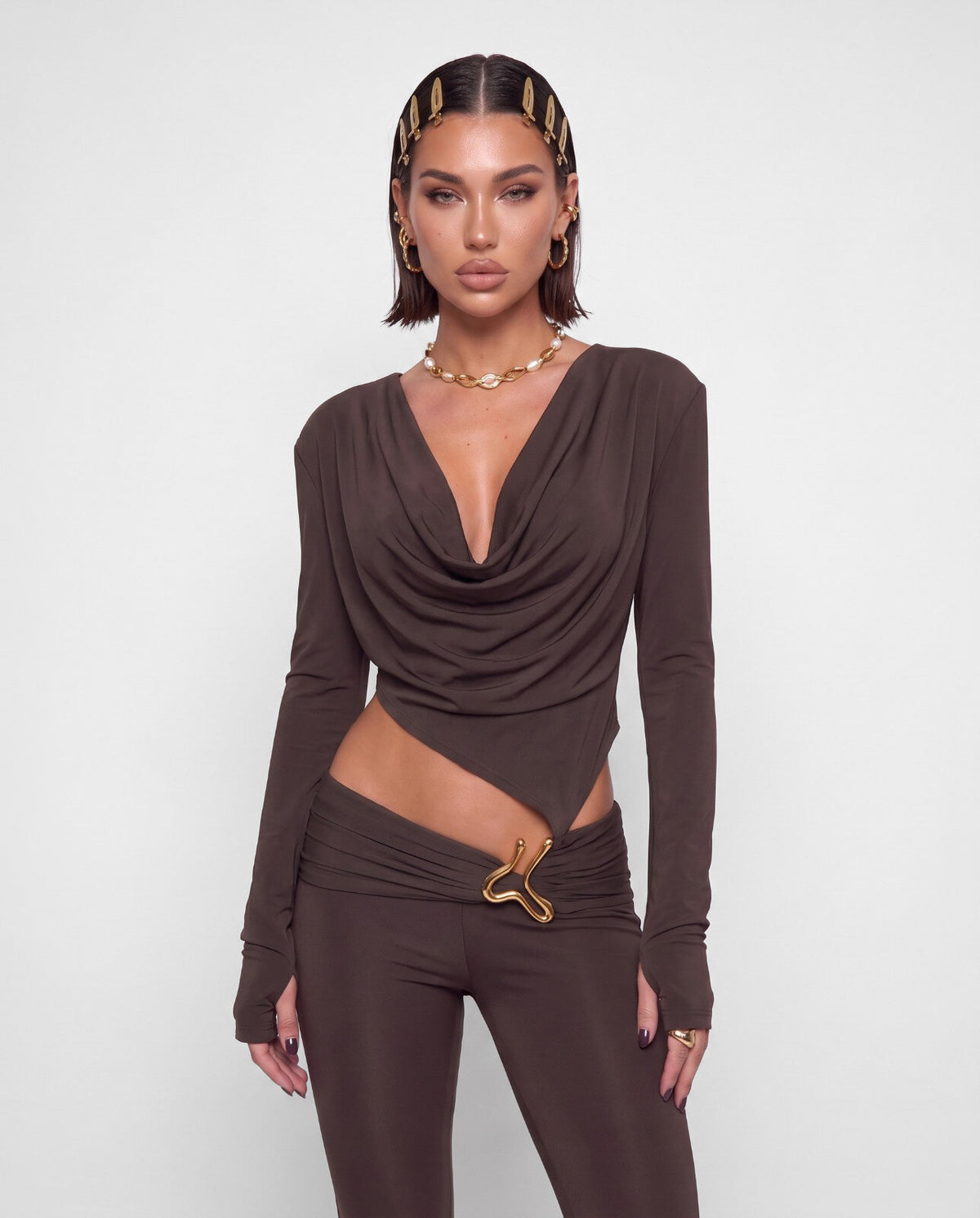 Jumpsuit Gold Detail-Brown