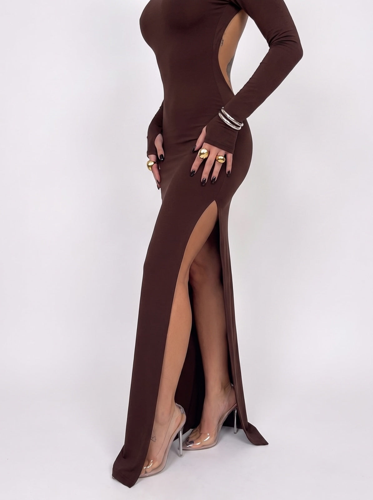 Bare Back Dress-Brown
