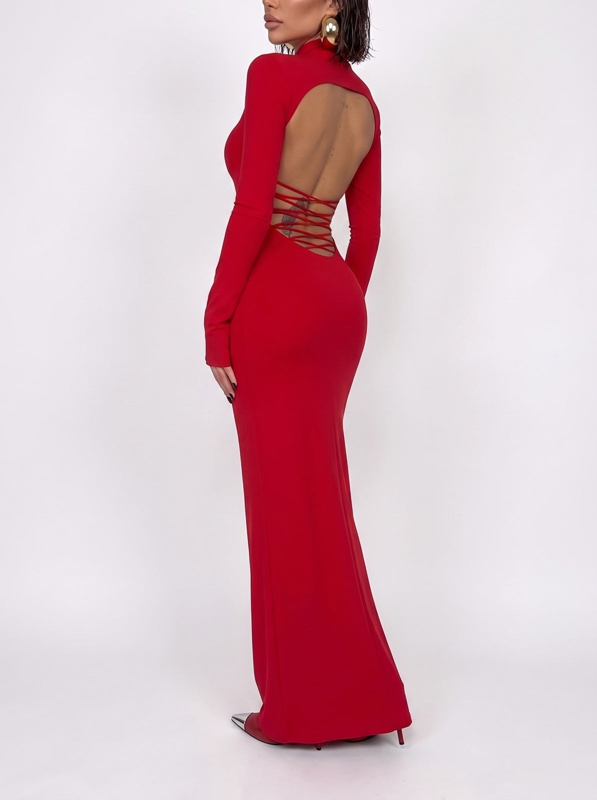Abito Fitted Lace-Red
