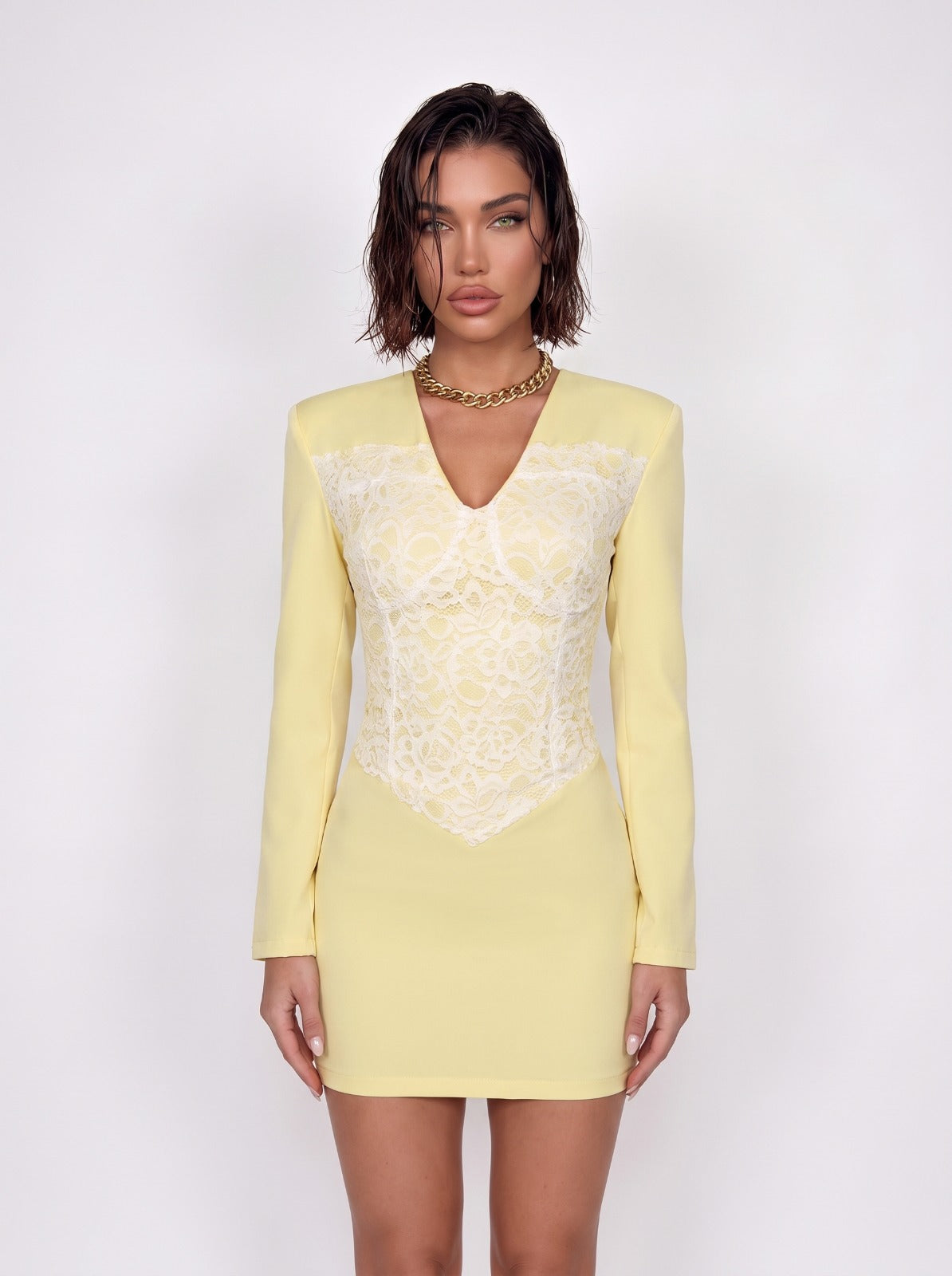 Abito Lace Overlay-Yellow