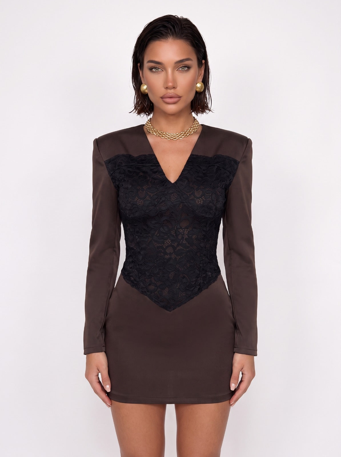 Abito Lace Overlay-Brown