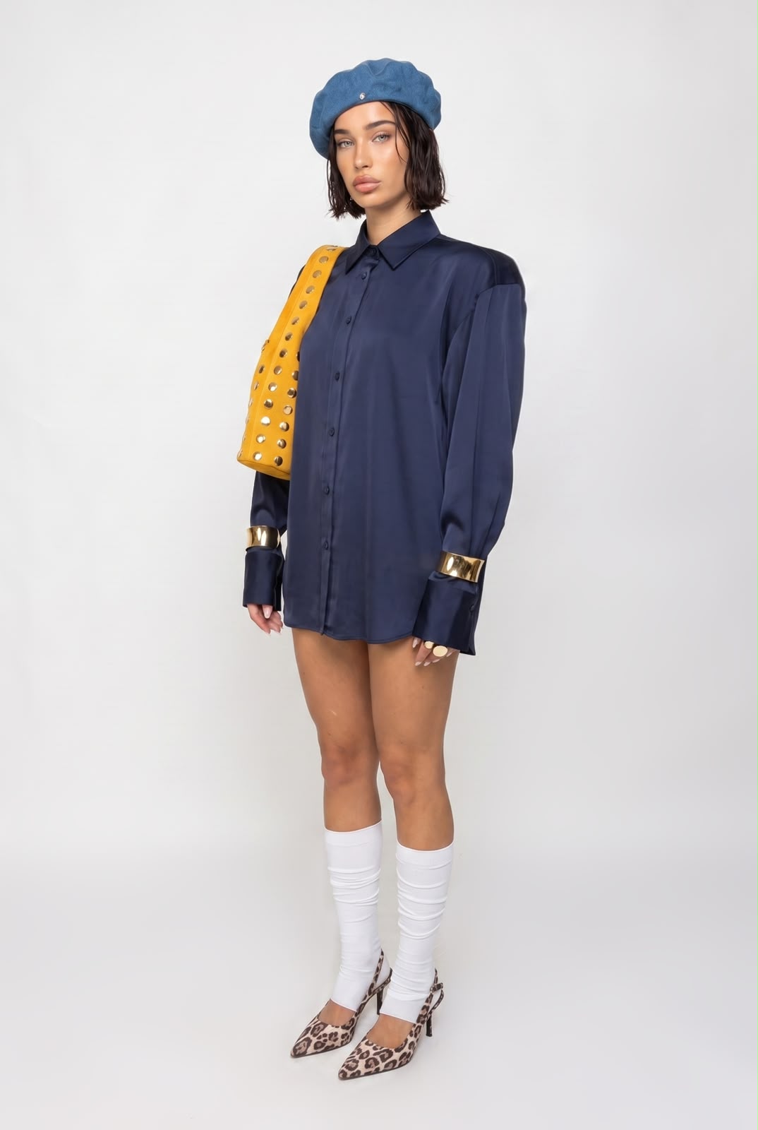 Shiny Satin Shirt-Violet