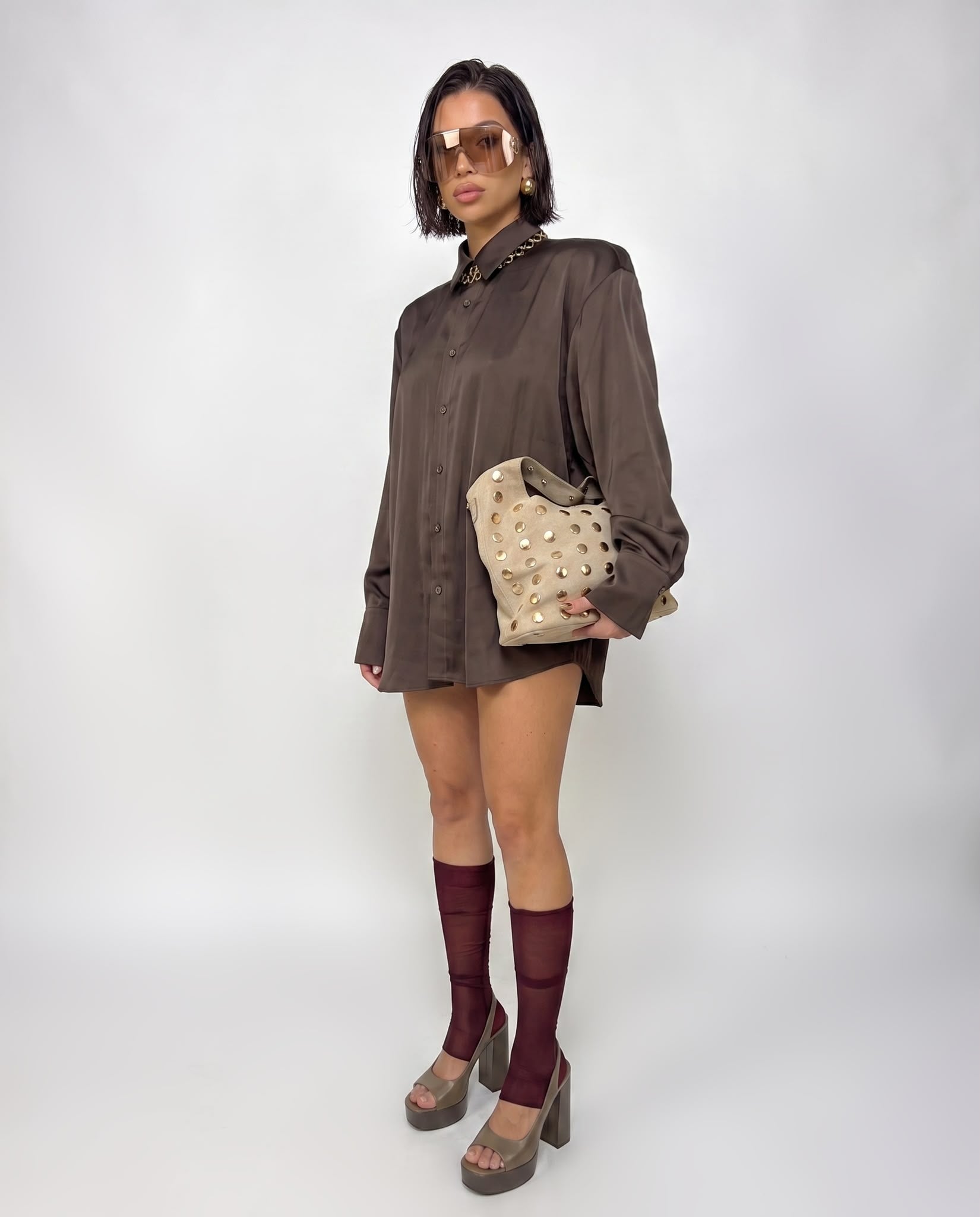 Camicia Shiny Satin-Brown