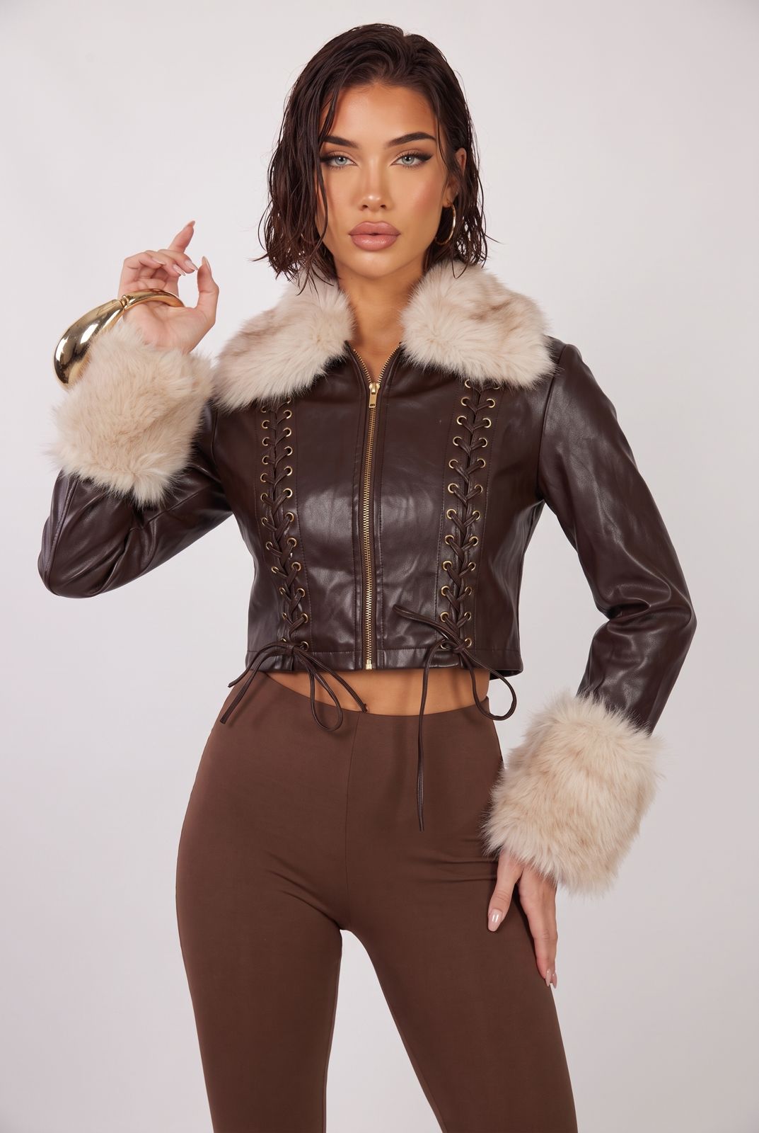 Chaqueta tipo bomber de cuero Rebel-Marrón