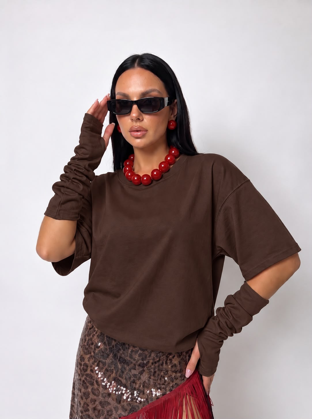 Camiseta Shoulder On - Marrón