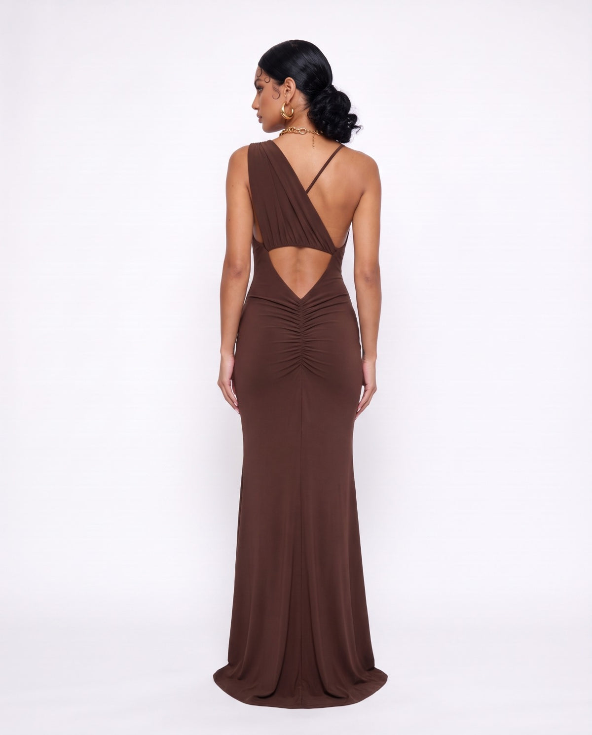 V Long Dress-Brown