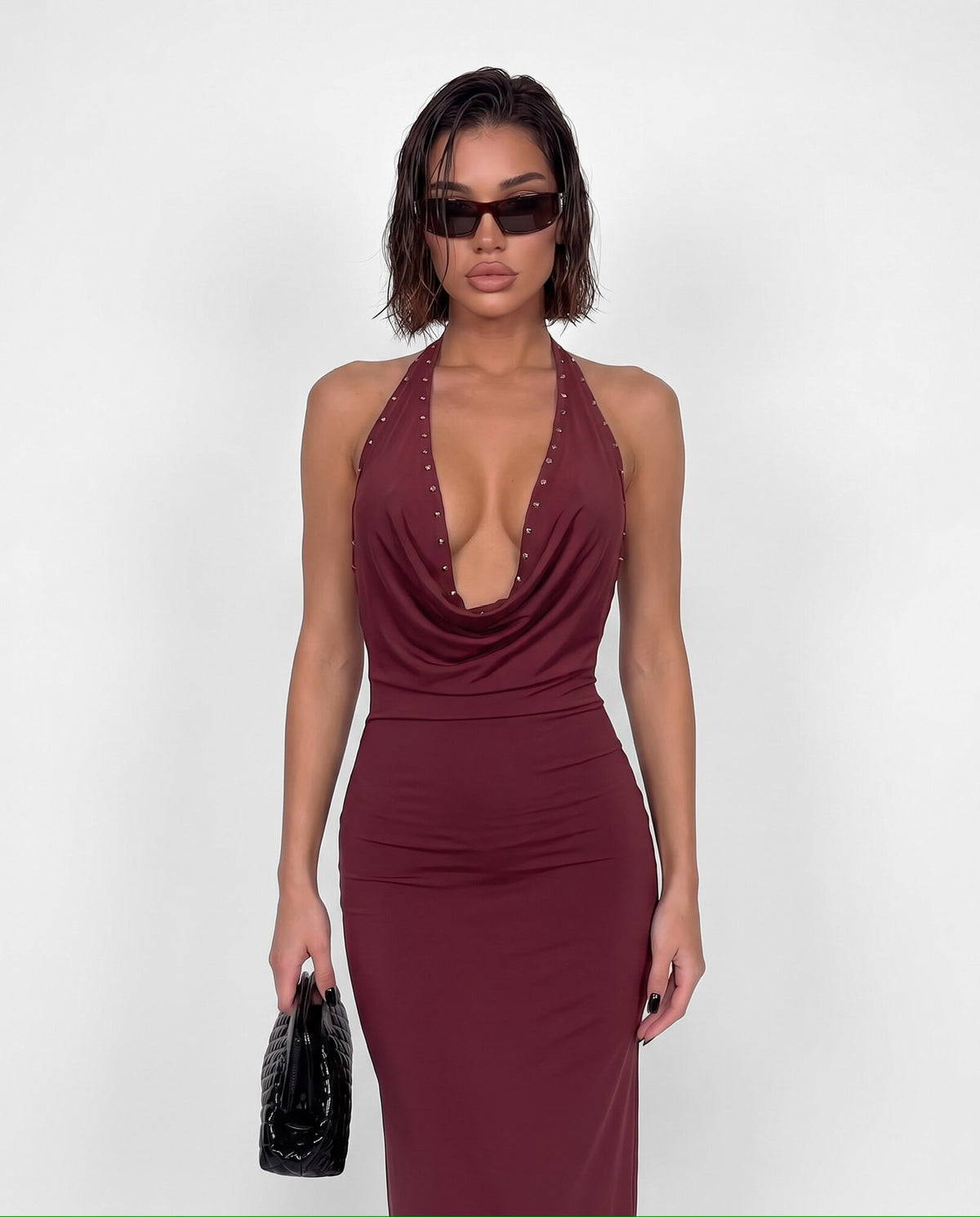 Abito Studded Maxi-Cherry Red