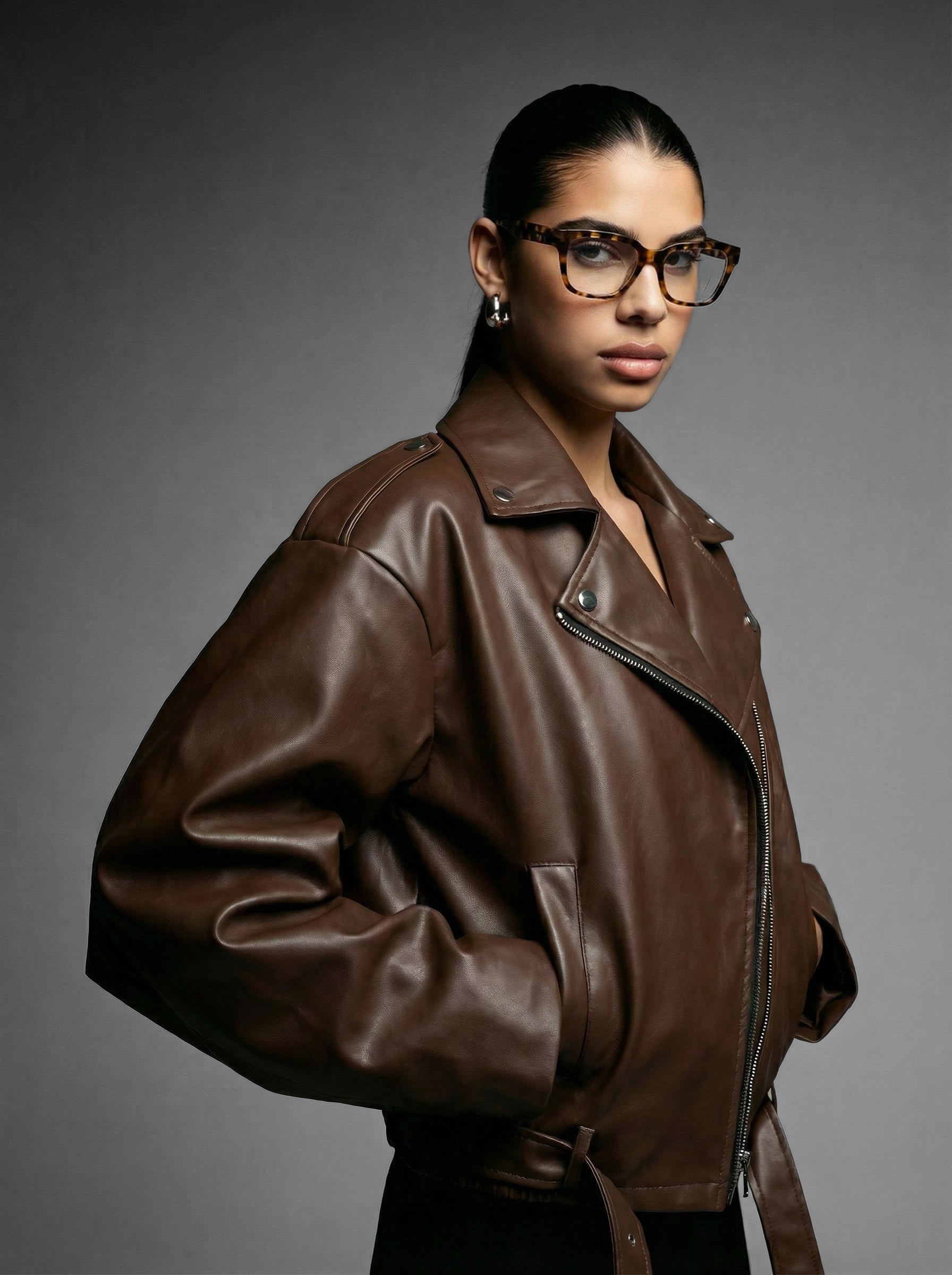 Studded Over Leather - Brown