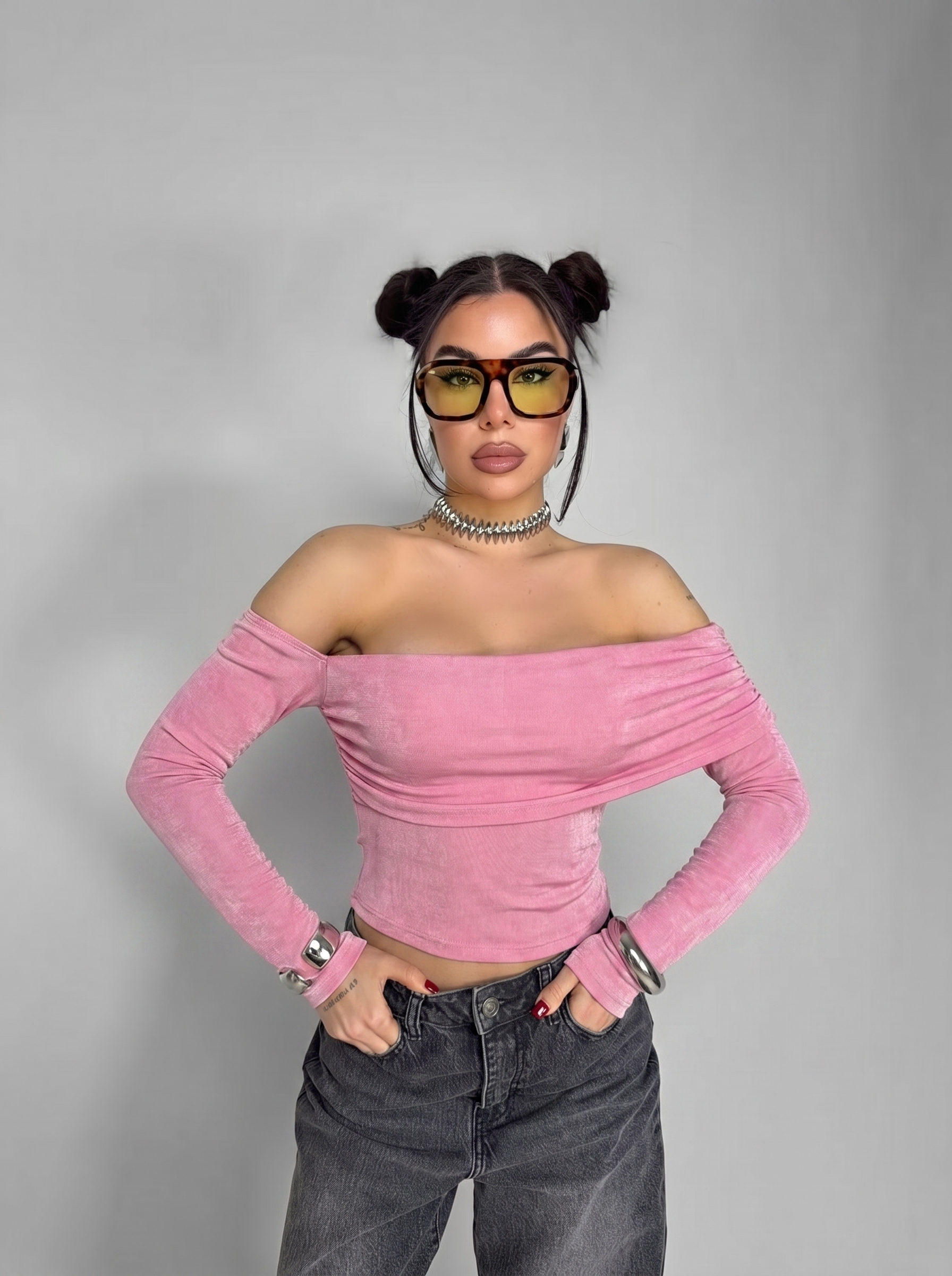 Bare Shoulder Sweater - Pink