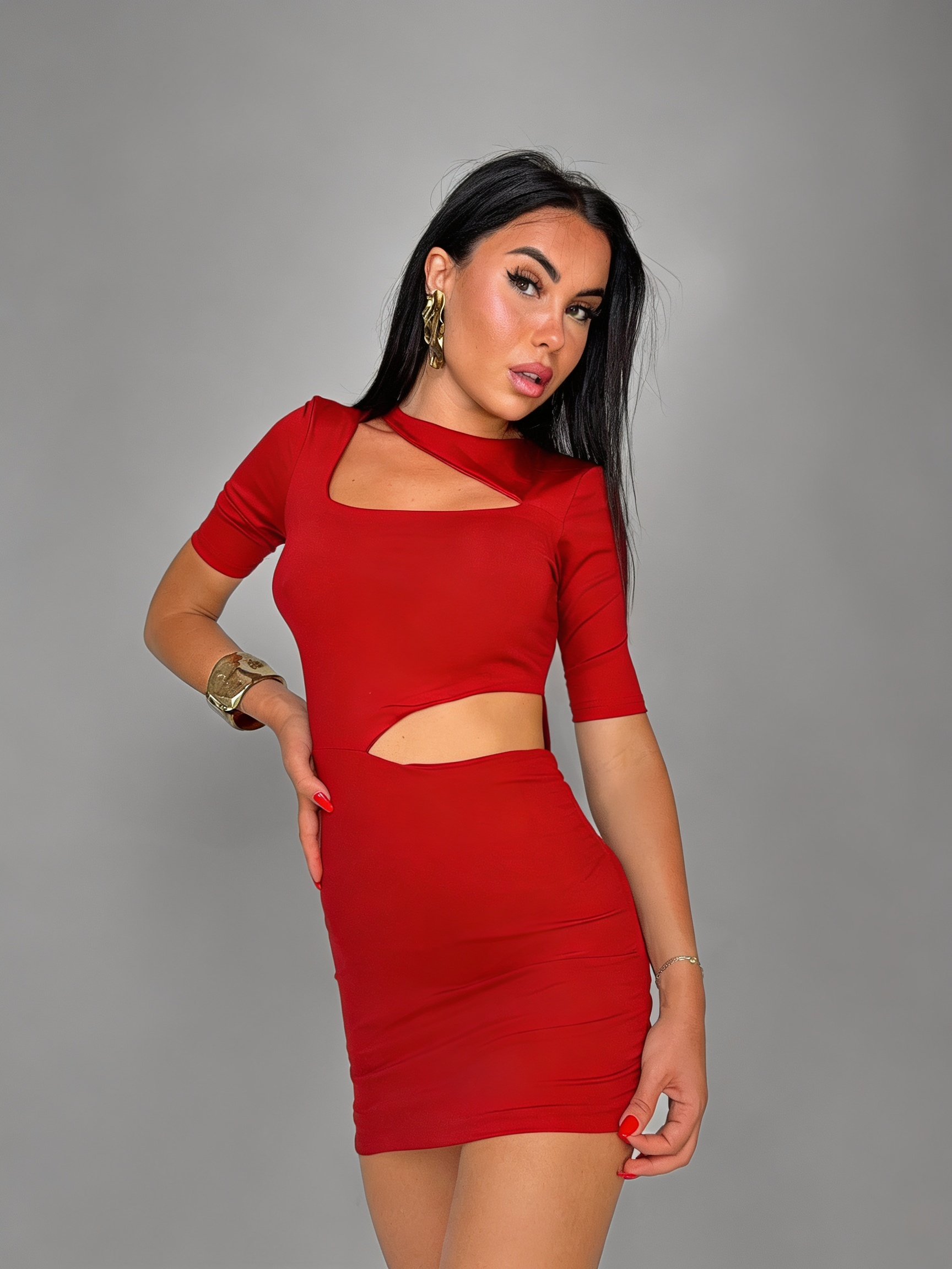 Abito Sleek Cut-Out-Red