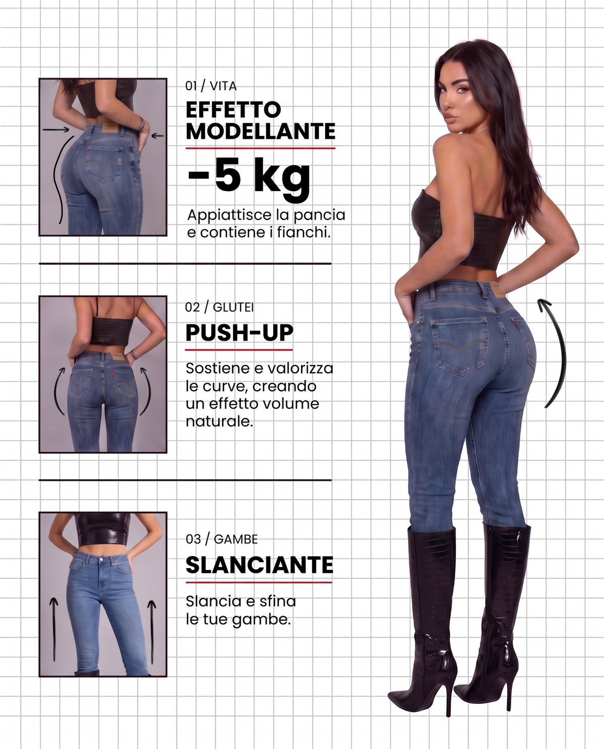 Jeans Miracle Push Up -5kg Dark Denim - effetto modellante, push-up, slanciante