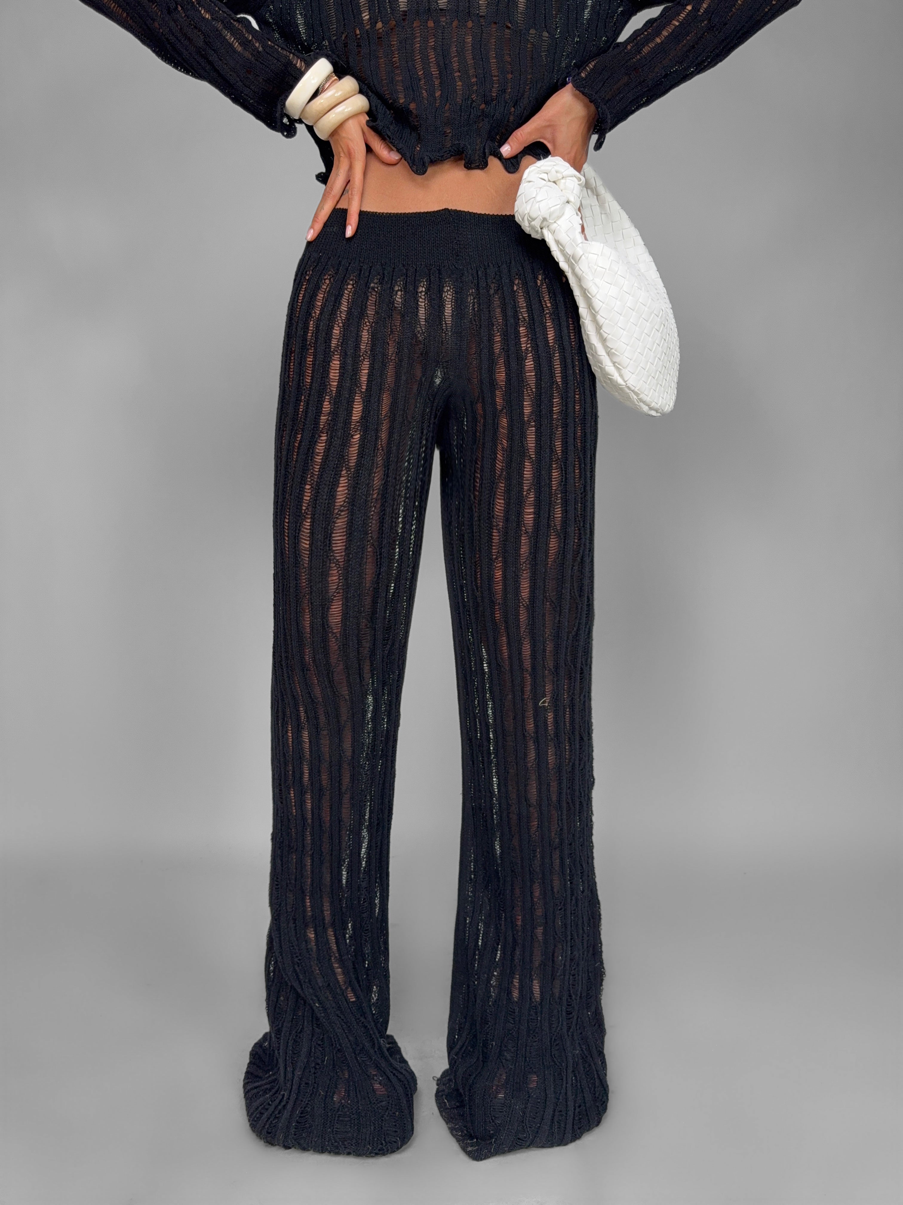 Pantalone Sheer Ribbed-Black