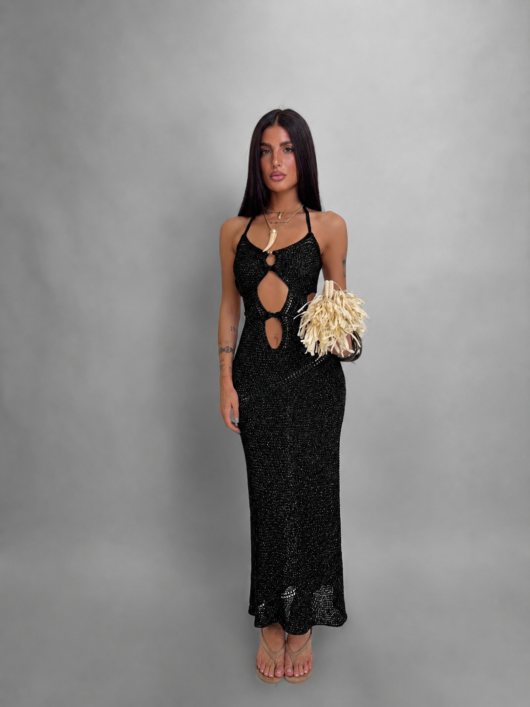 Abito Crochet Jewel - Black