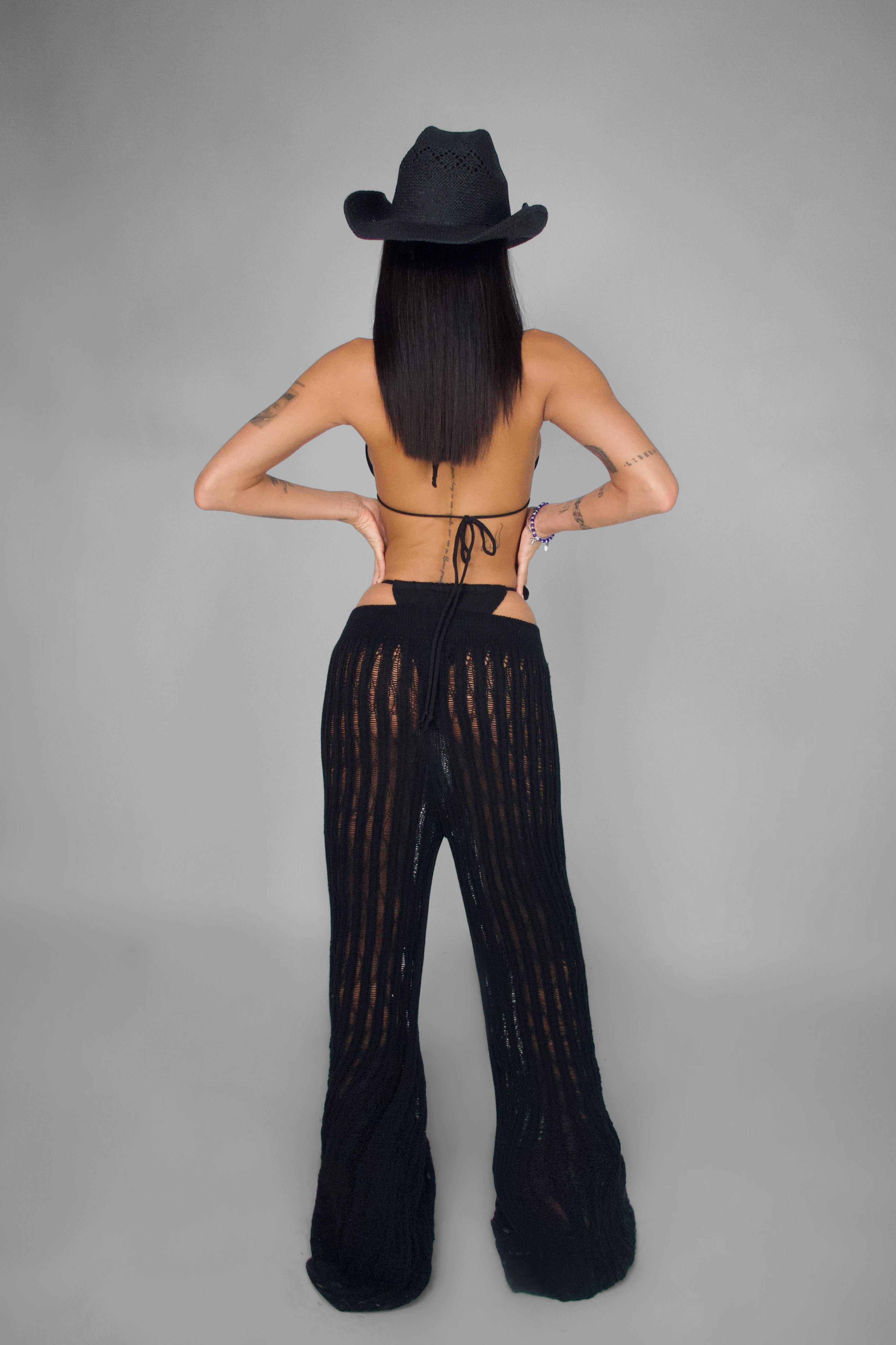 Pantalone Sheer Ribbed-Black