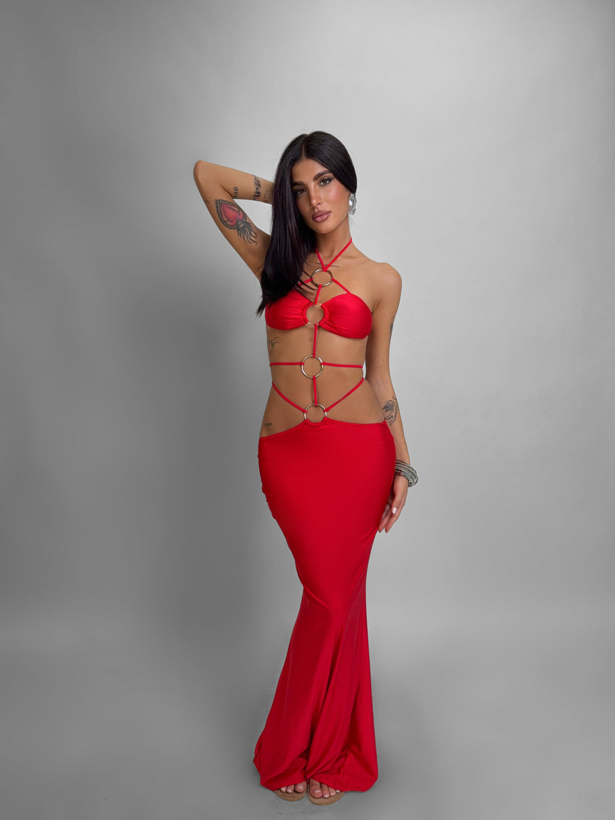 Vestido Ring Accent-Rojo
