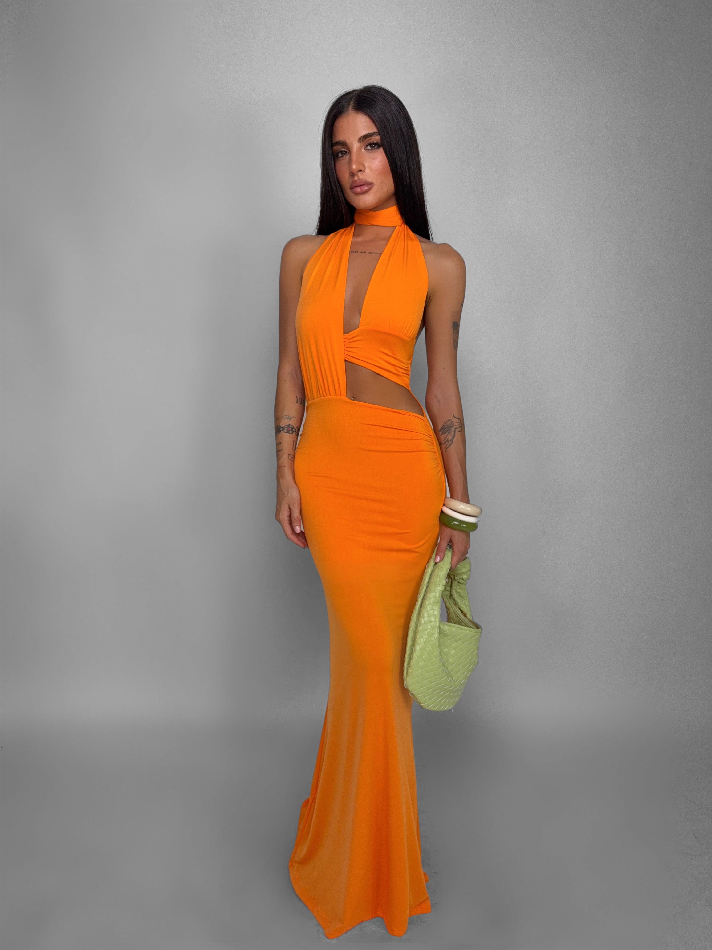 Abito Contour Draped-Orange