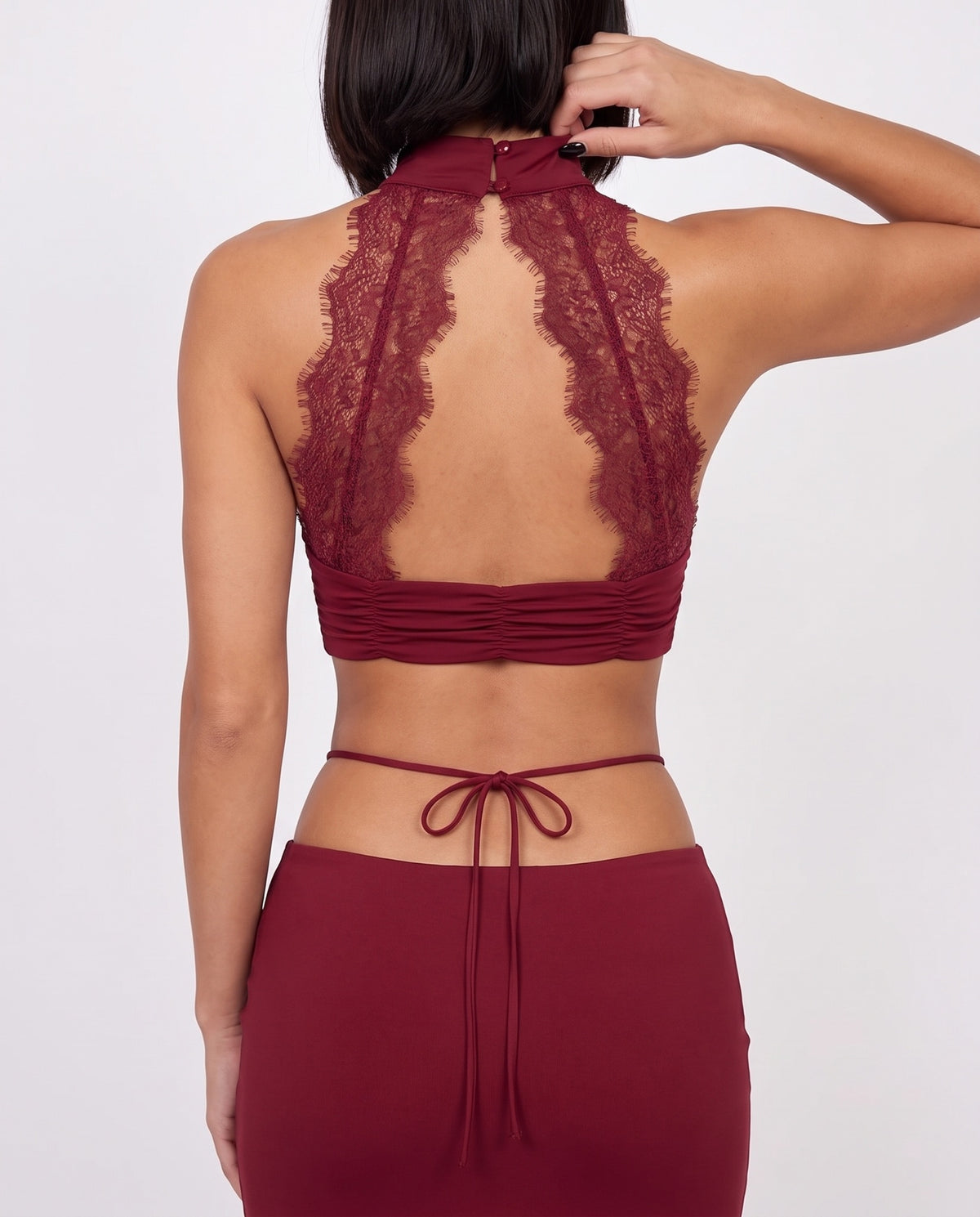 Coord Set Lace Pant-Cherry Red