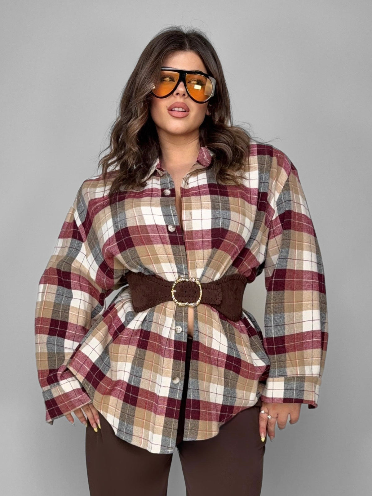 CURVY FIT - Country Check Shirt - Cherry