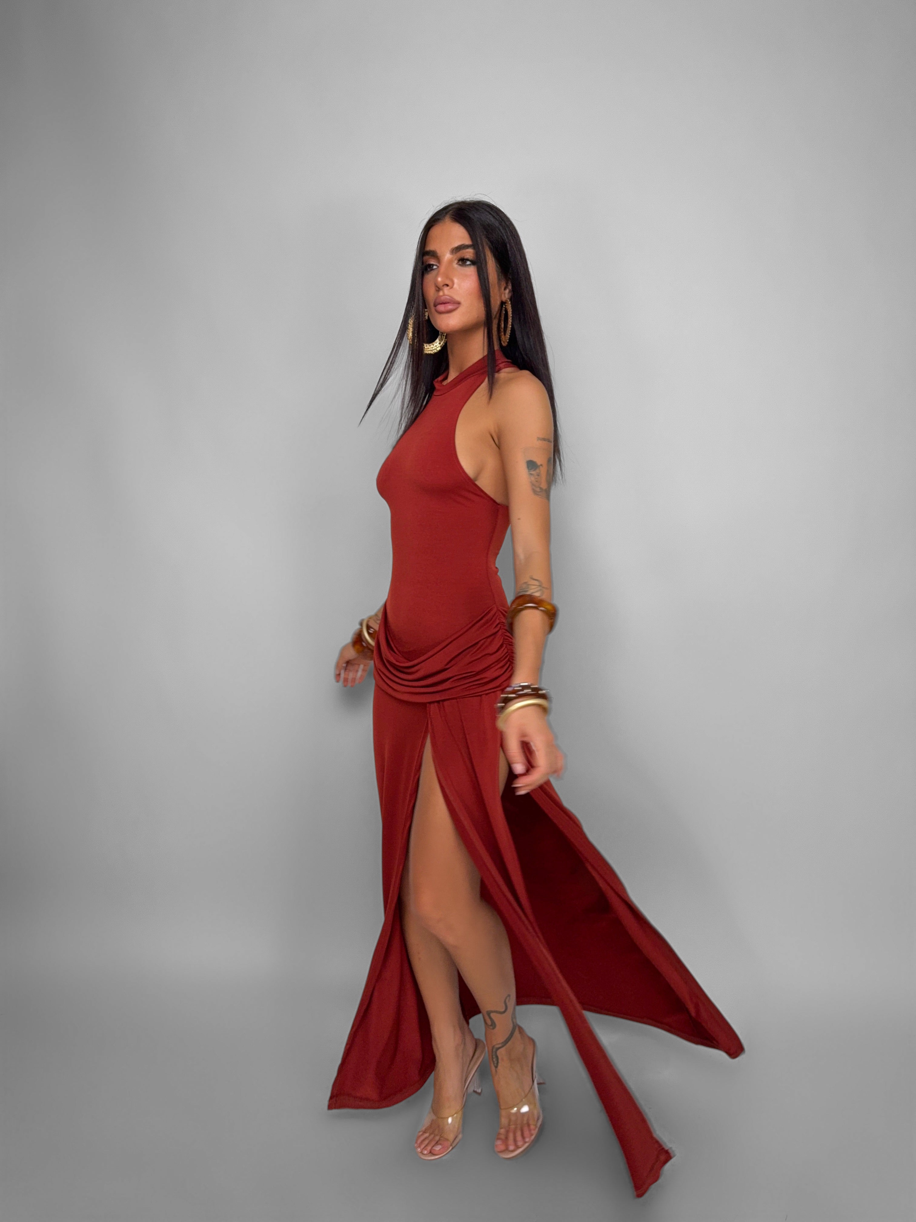Abito Dramatic Slit- Ruggine