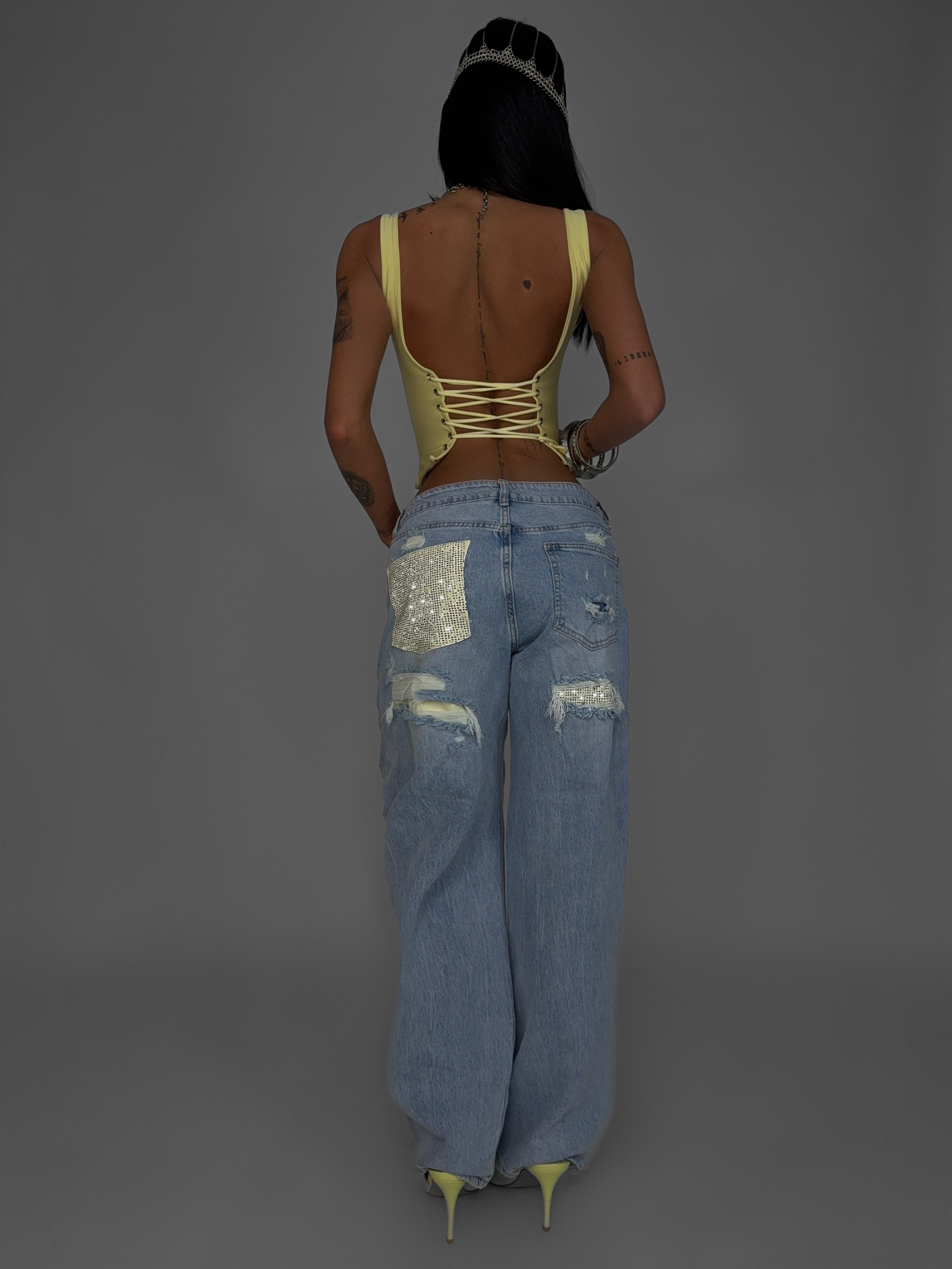 Jeans Glitter Pocket-Yellow
