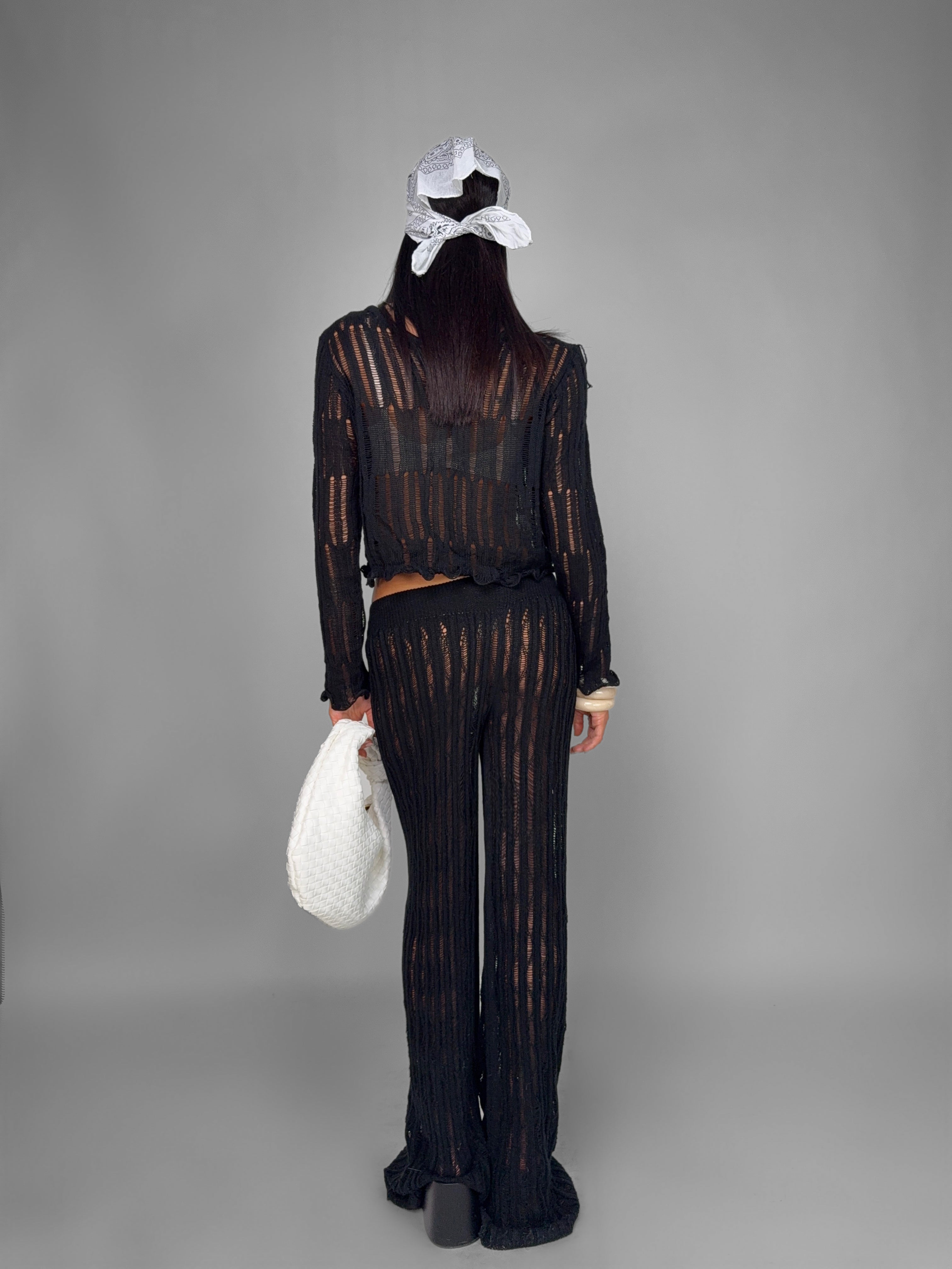 Pantalone Sheer Ribbed-Black