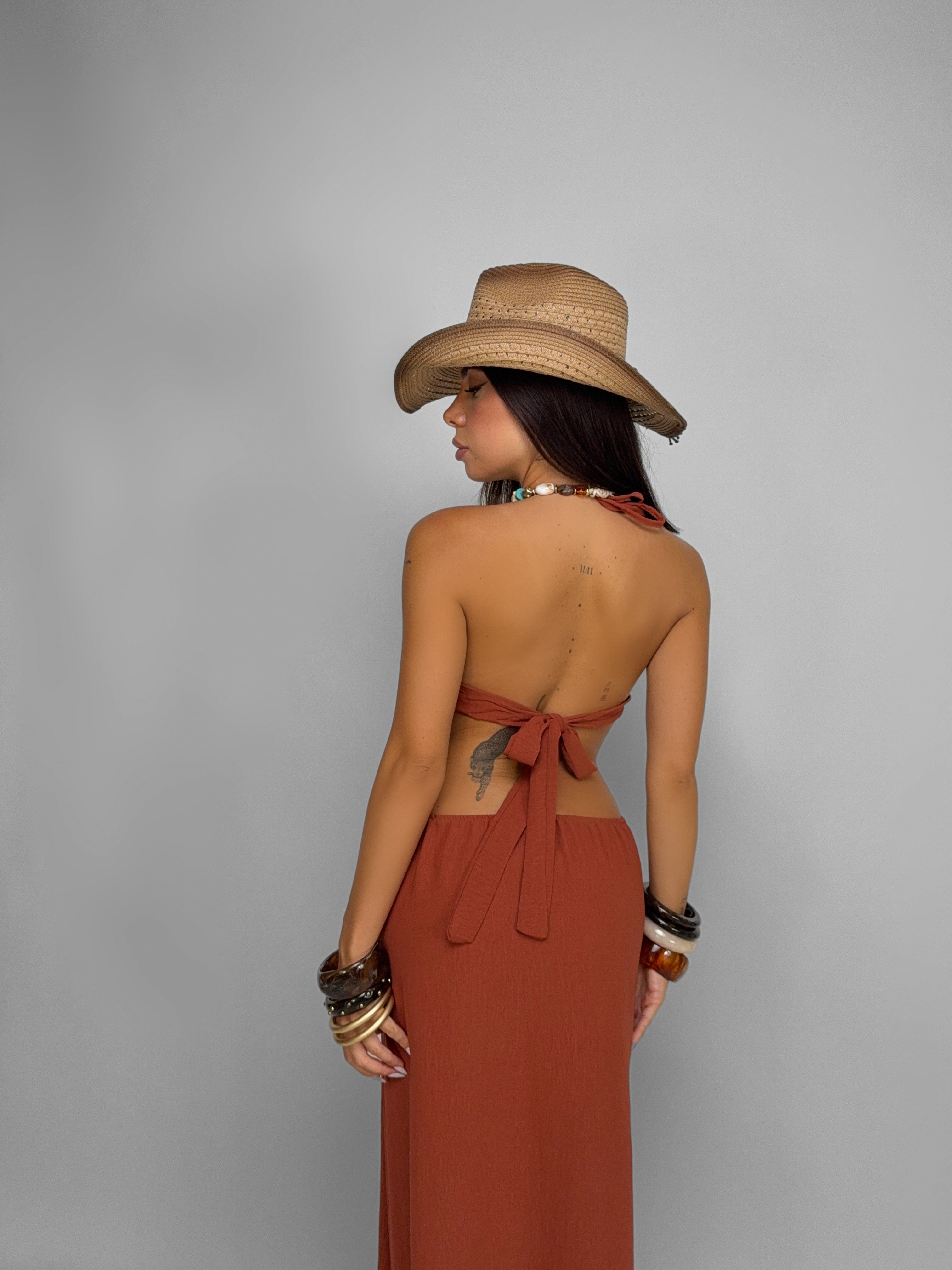 Abito Flowy Ring-Ruggine