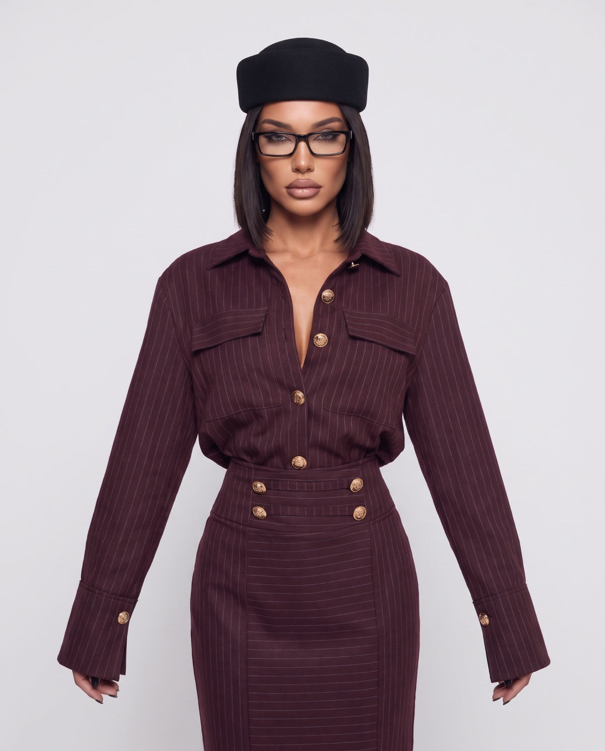 Coord Set Pinstripe Skirt-Cherry Red