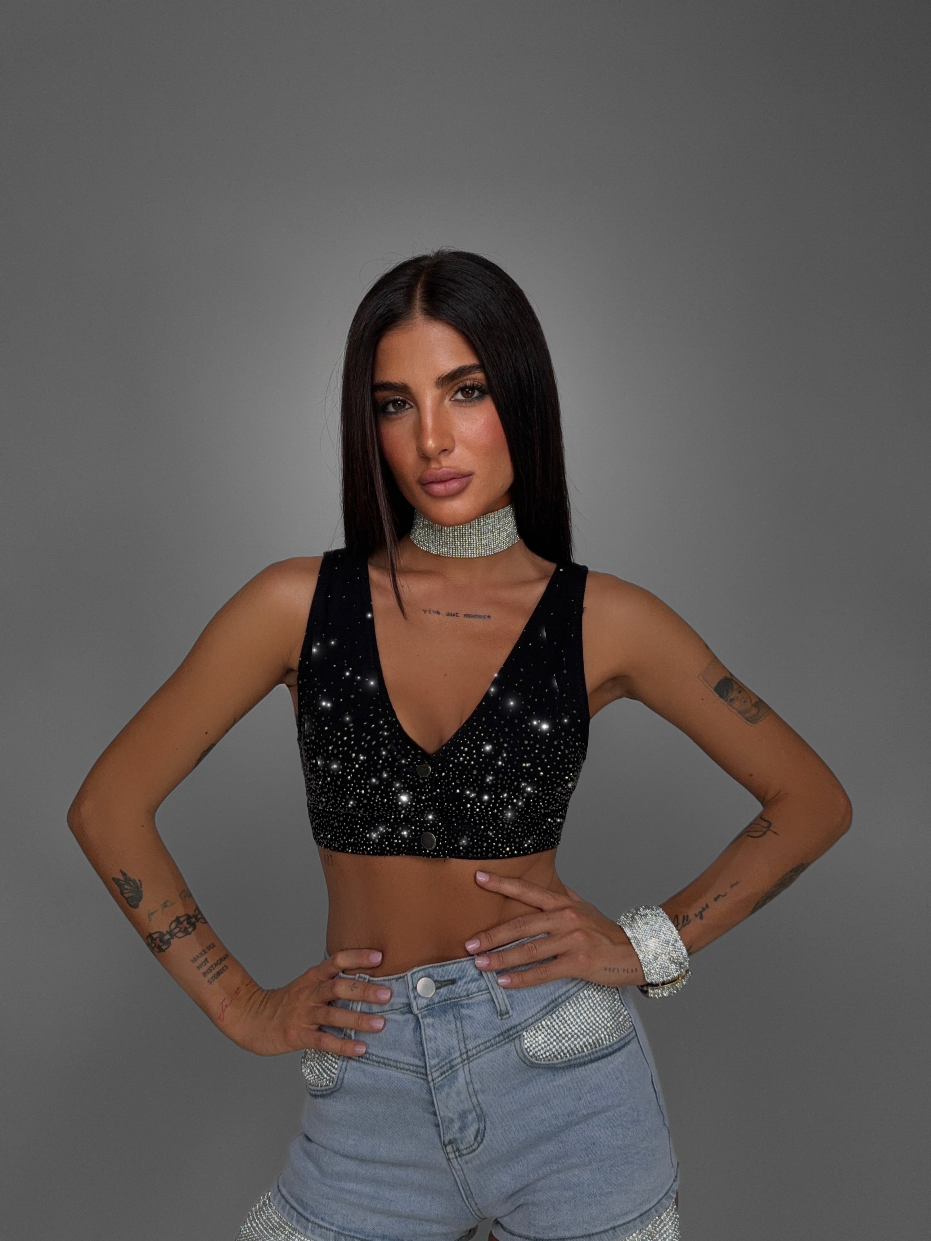 Top Shiny Denim-Black