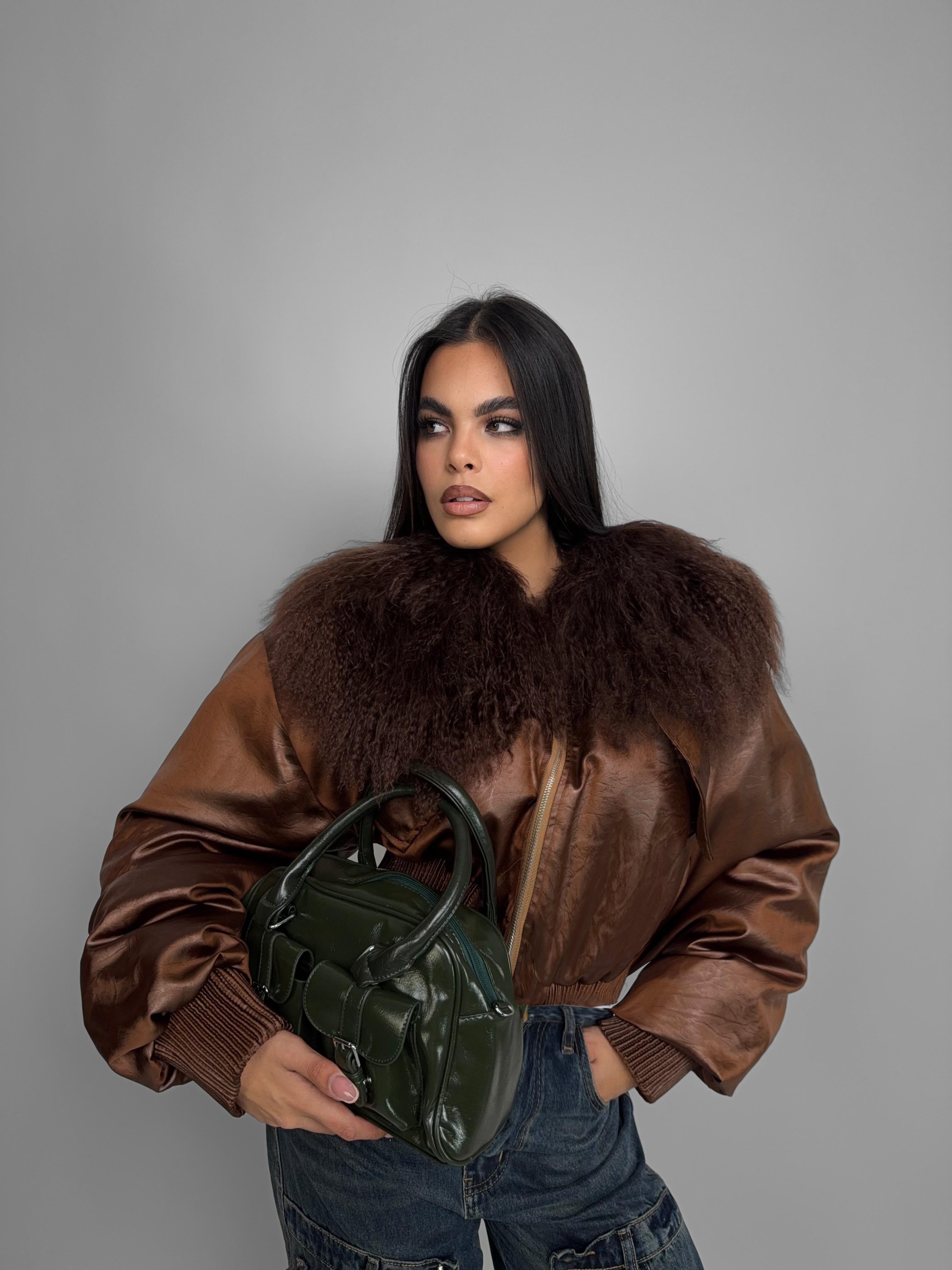 Bomber Crop Embossed-Brown