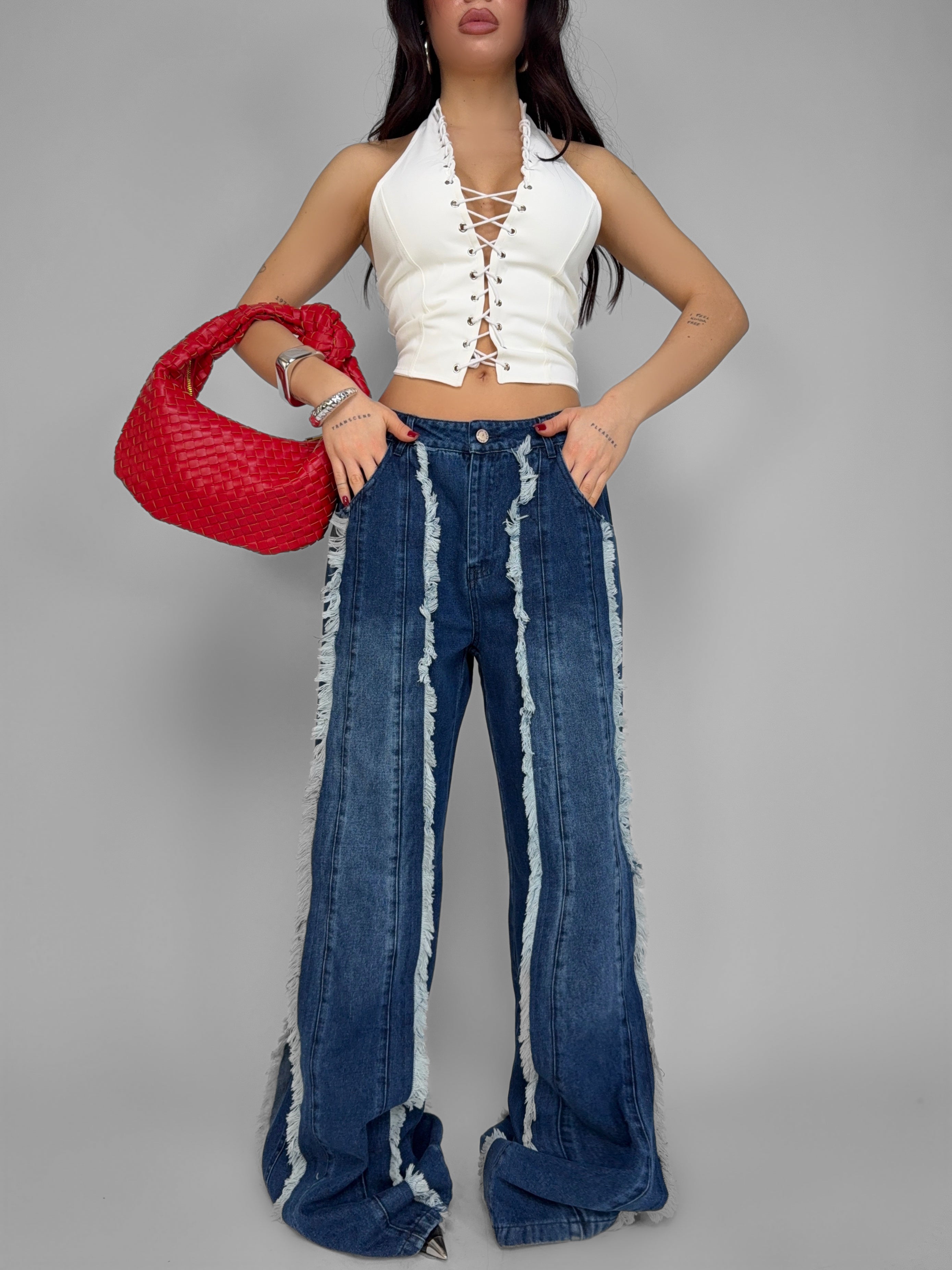 Jeans Flared Fringe-Denim