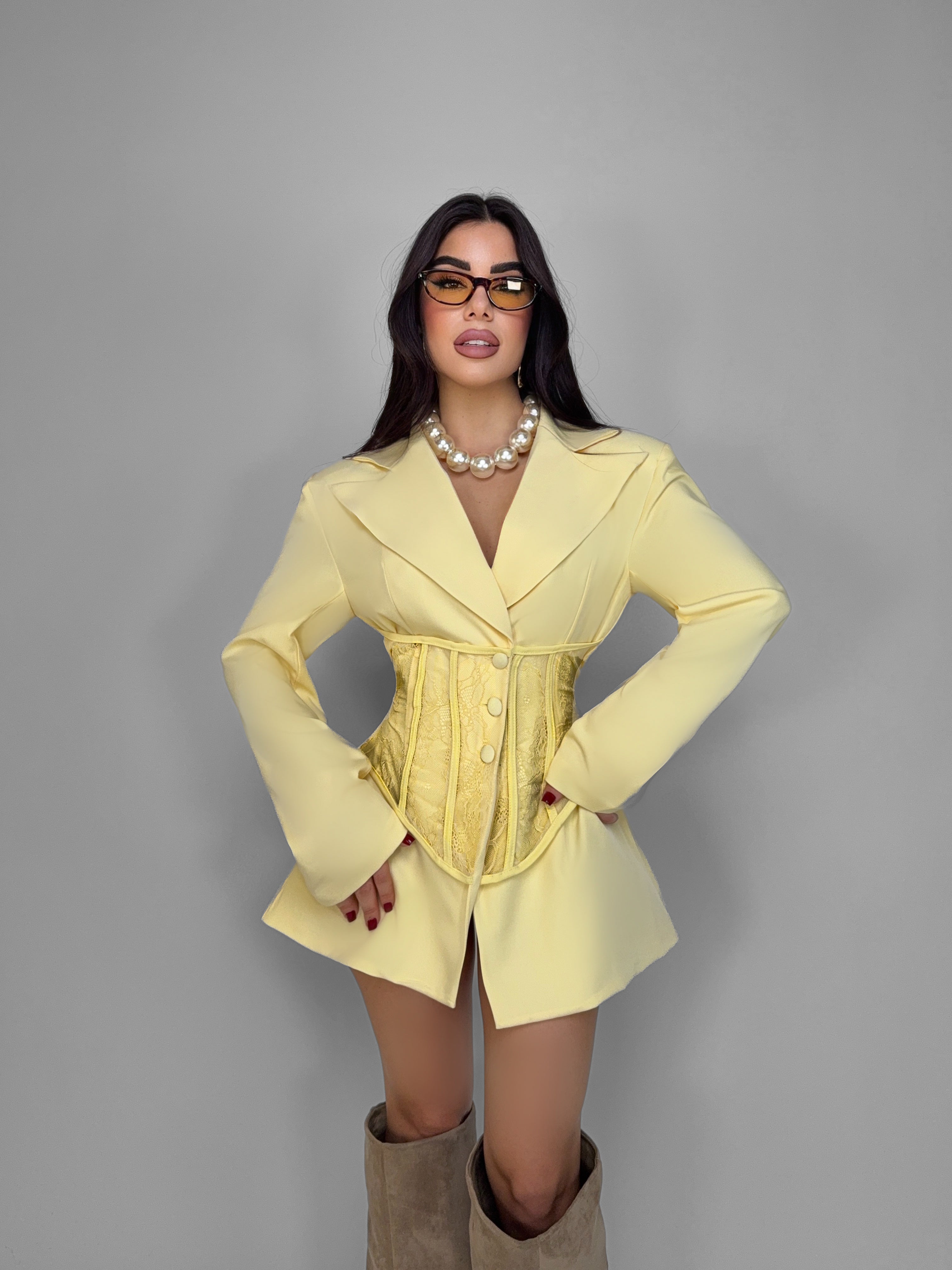 Blazer Lace Silhouette-Yellow